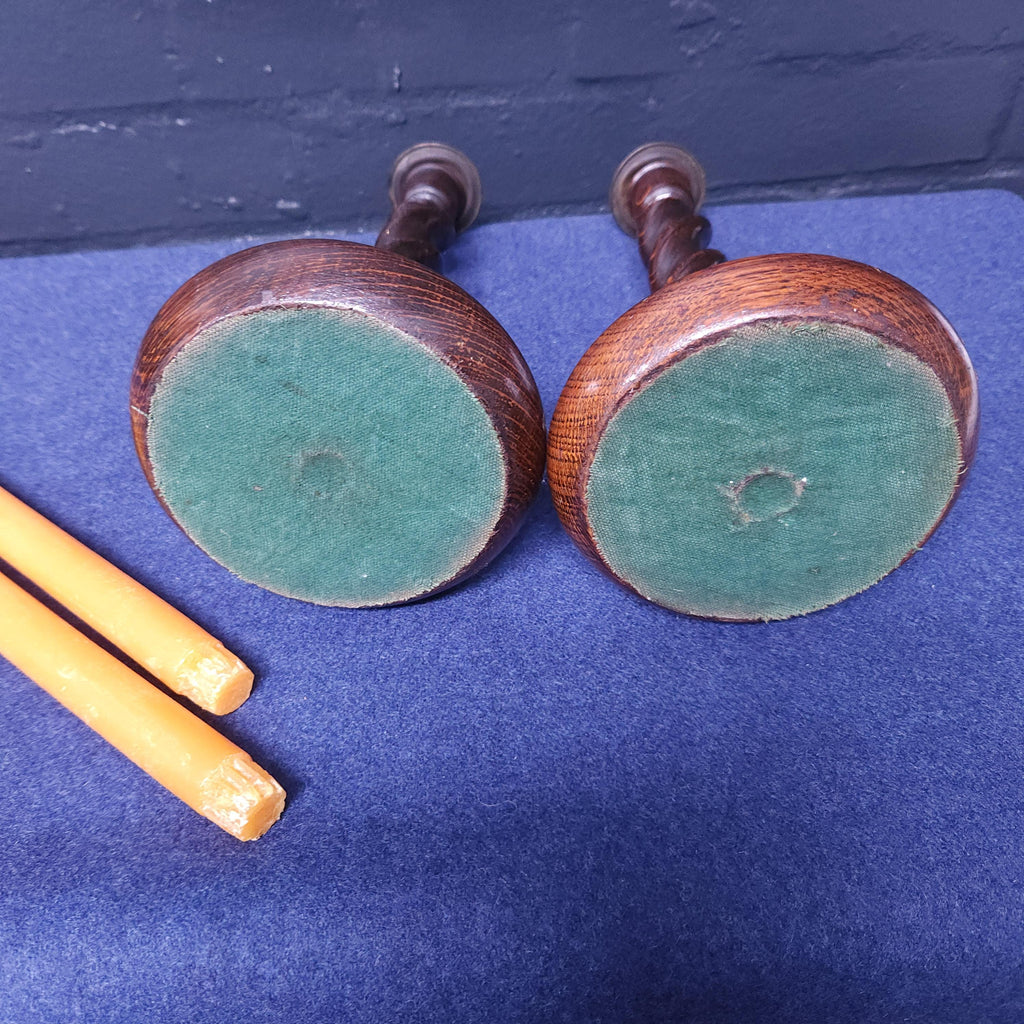 Pair of Early 20thC Oak Barleytwist Candlesticks