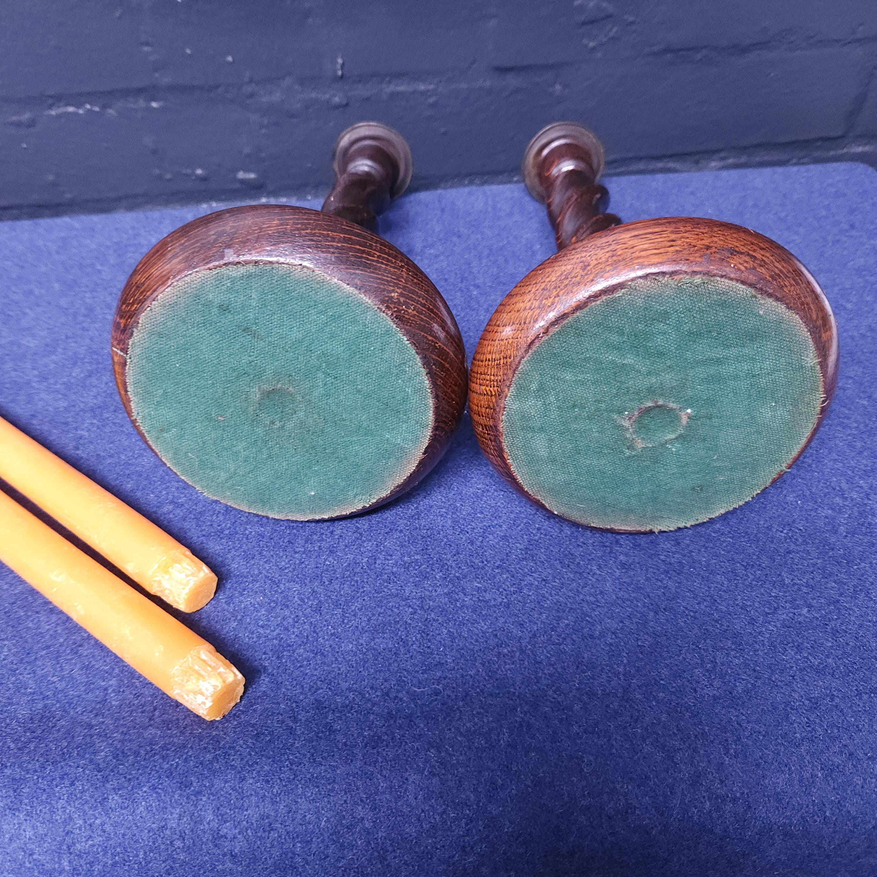 Pair of Early 20thC Oak Barleytwist Candlesticks