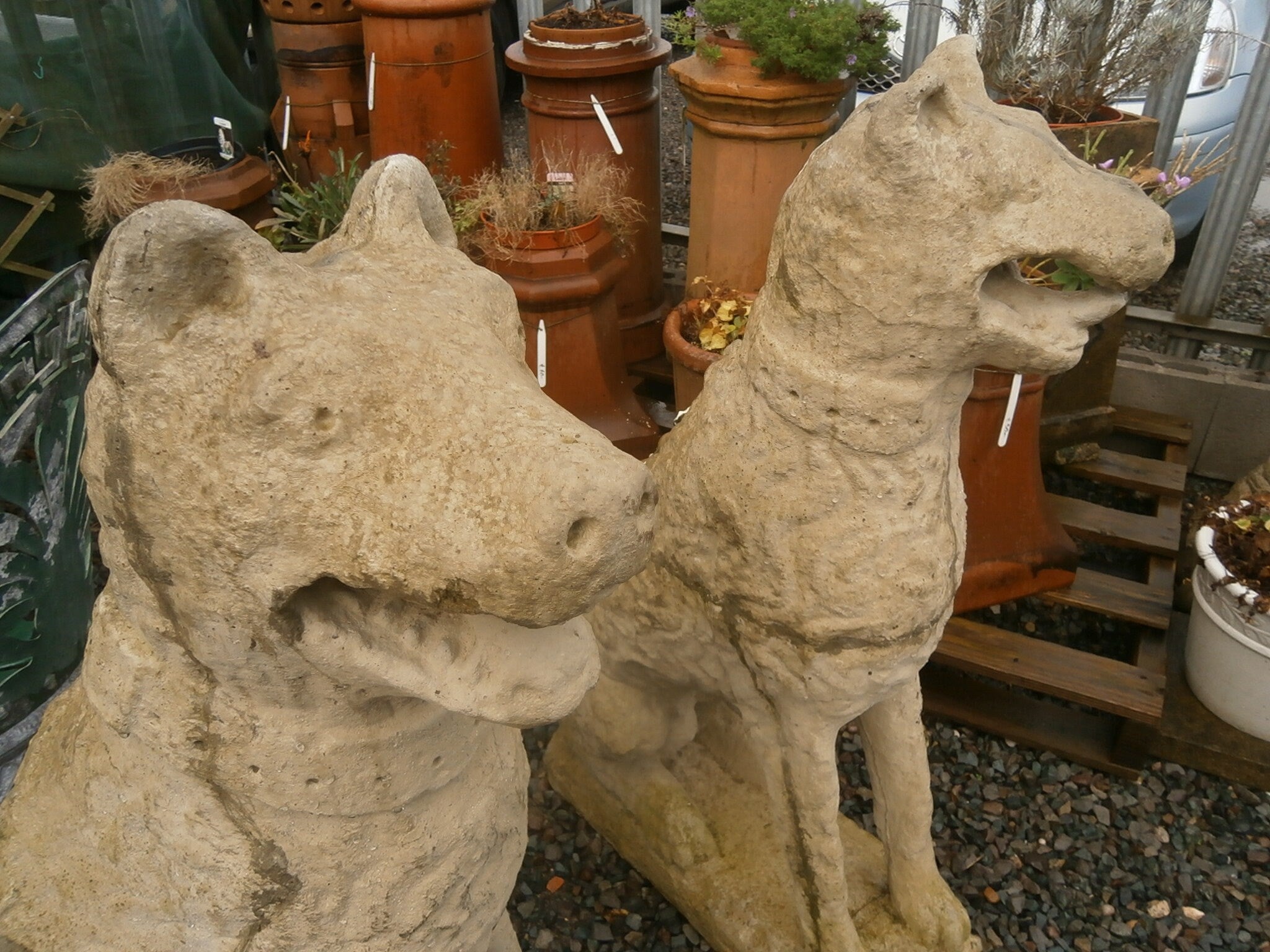 Pair Large Imposing Cast Stone 16thC Style Dogs