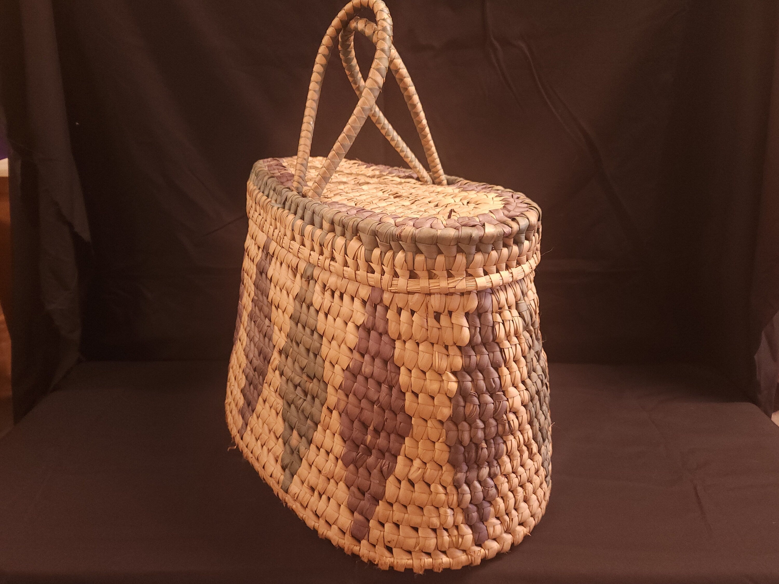 Vintage Large Woven Grass Lidded Basket