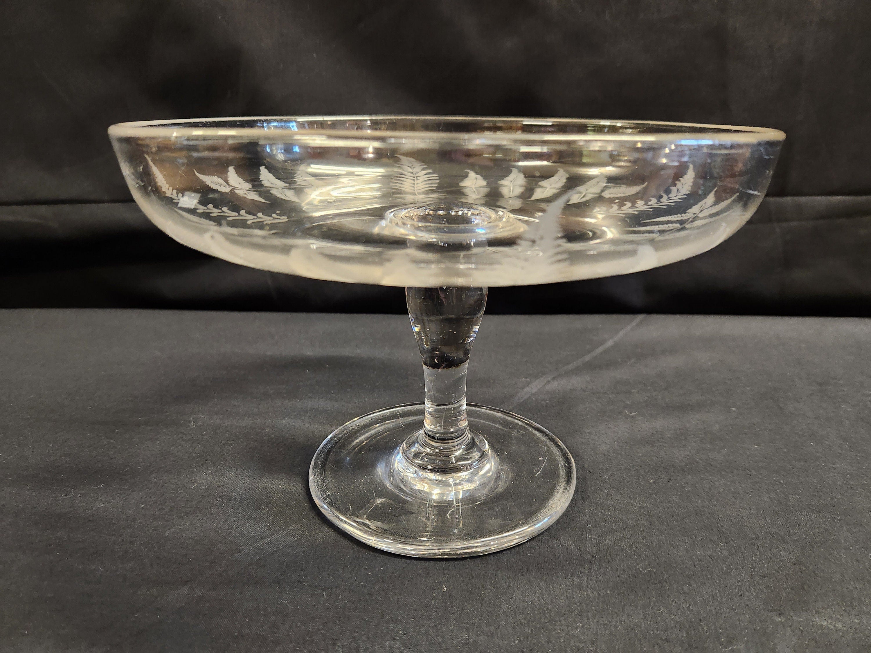 Antique Georgian Lead Glass, Heavy Quality, Etched Comport