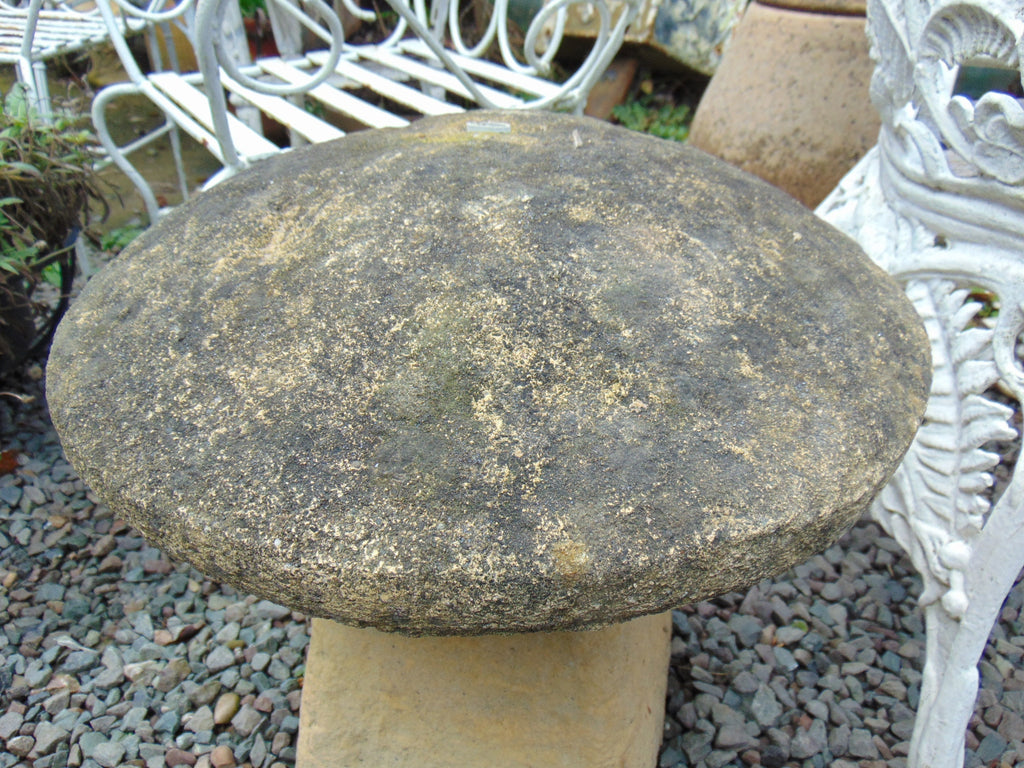 Weathered Reconstituted Stone, Staddle Stone, Mushroom Water Feature Fountain