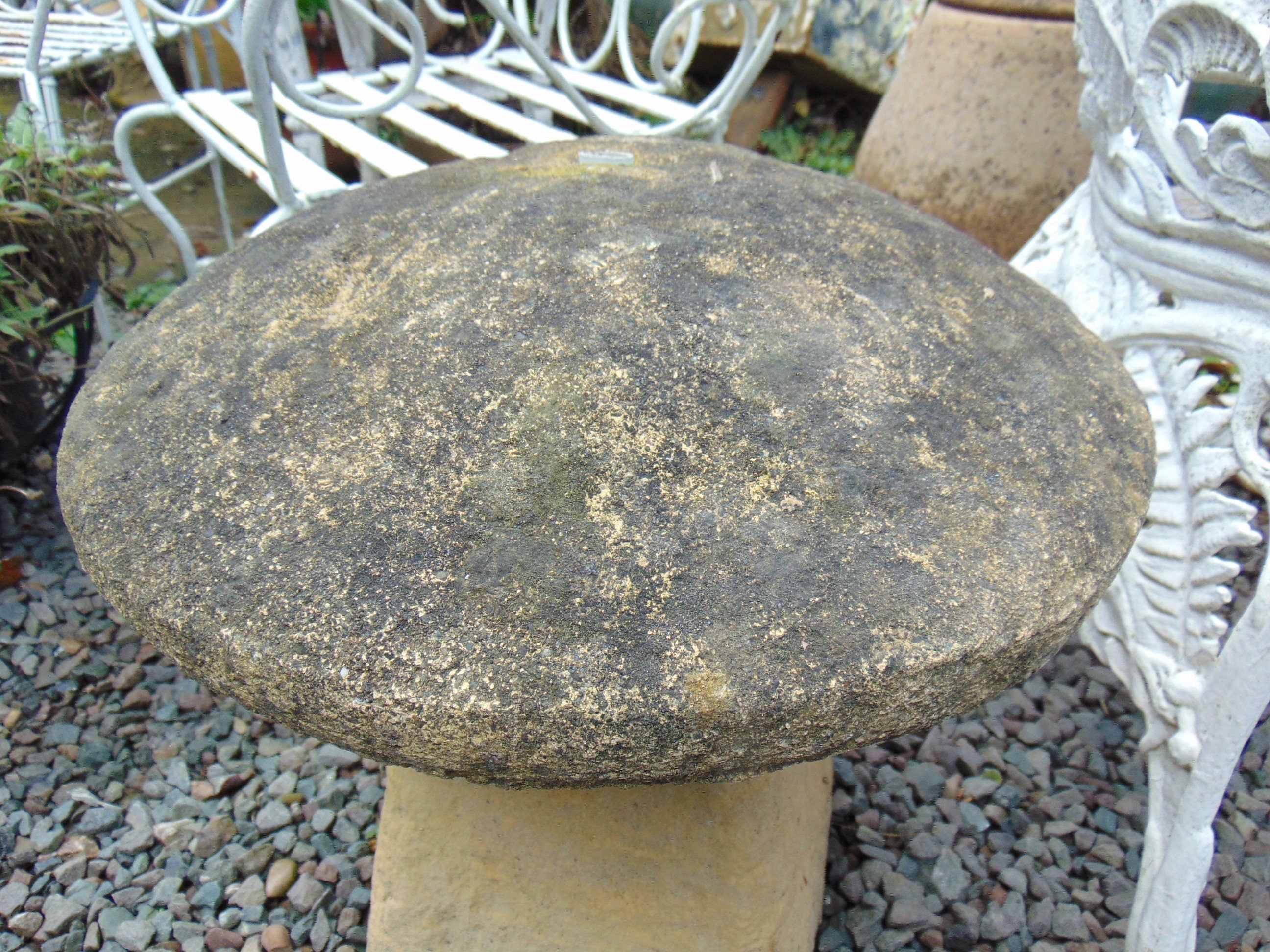 Weathered Reconstituted Stone, Staddle Stone, Mushroom Water Feature Fountain