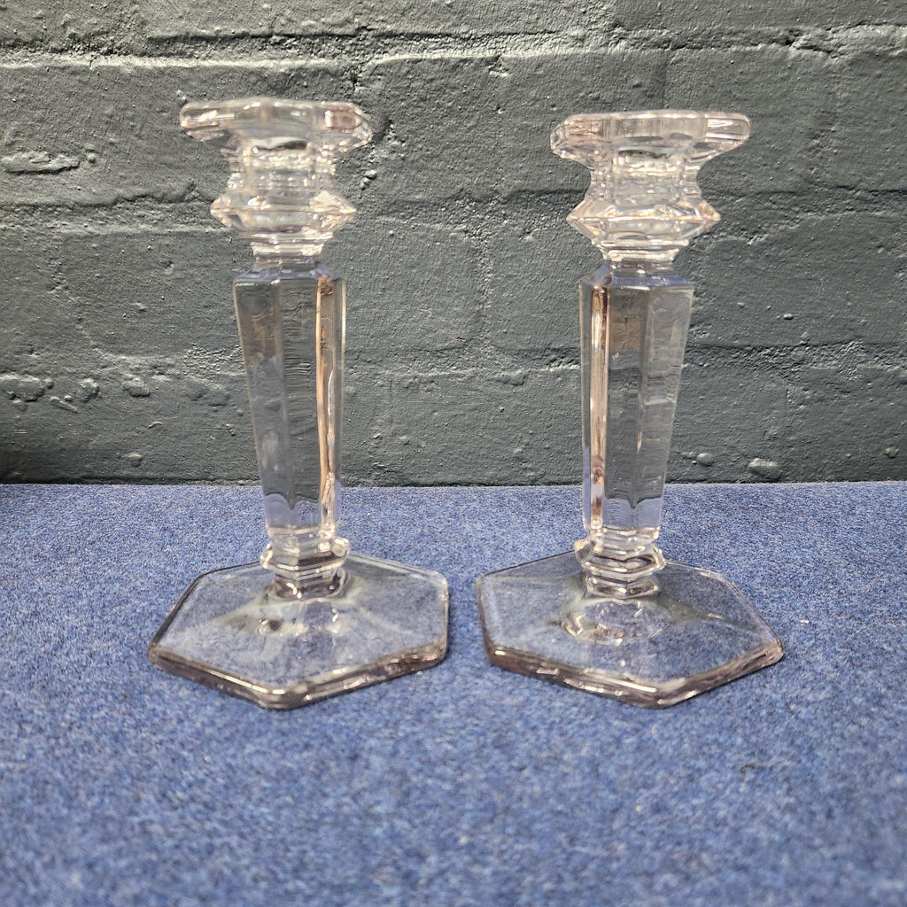 Pair Edwardian Glass Candlesticks