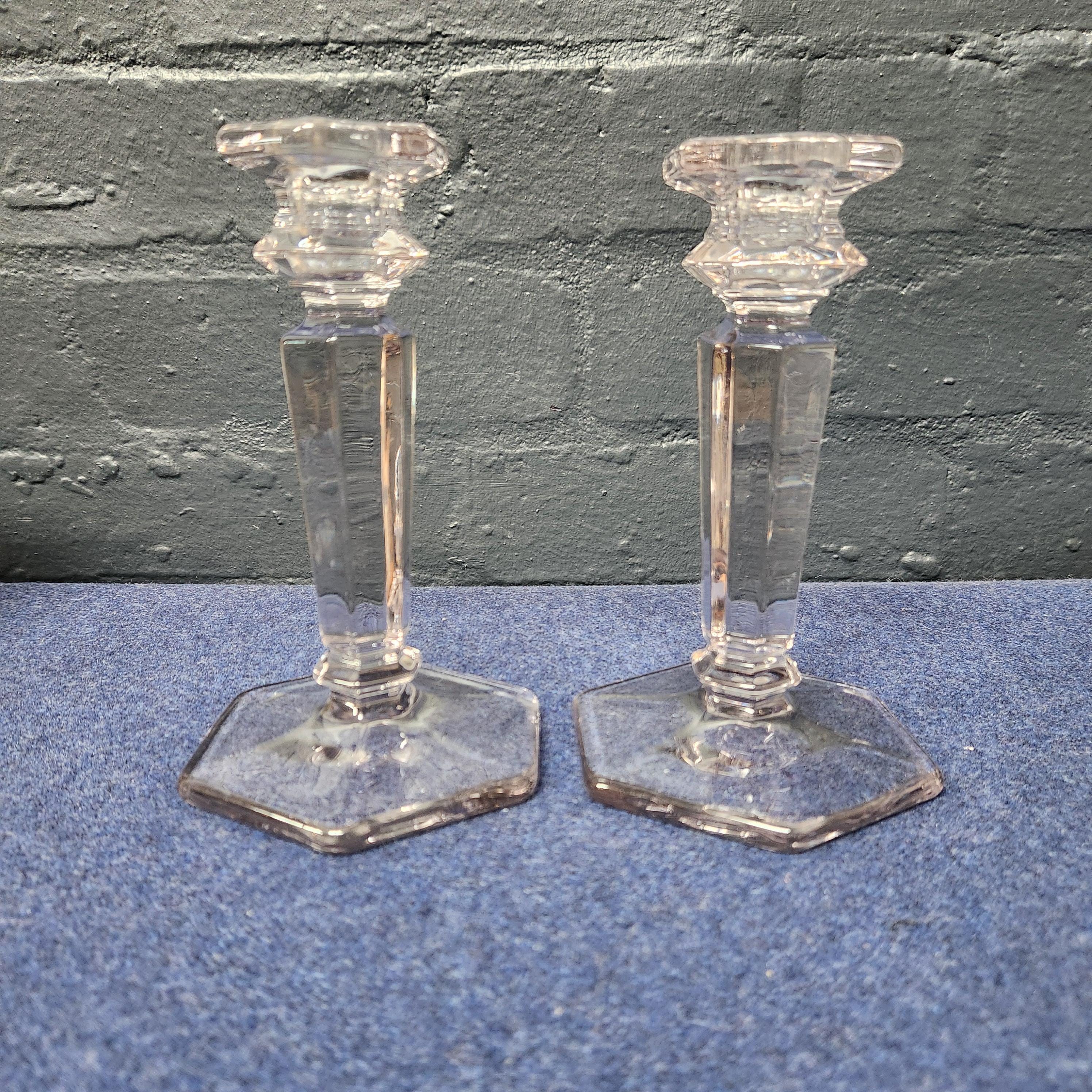 Pair Edwardian Glass Candlesticks