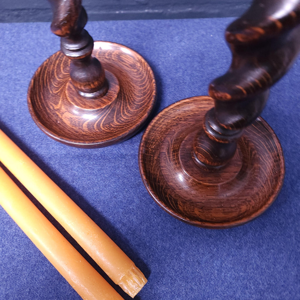 Pair of Early 20thC Oak Barleytwist Candlesticks