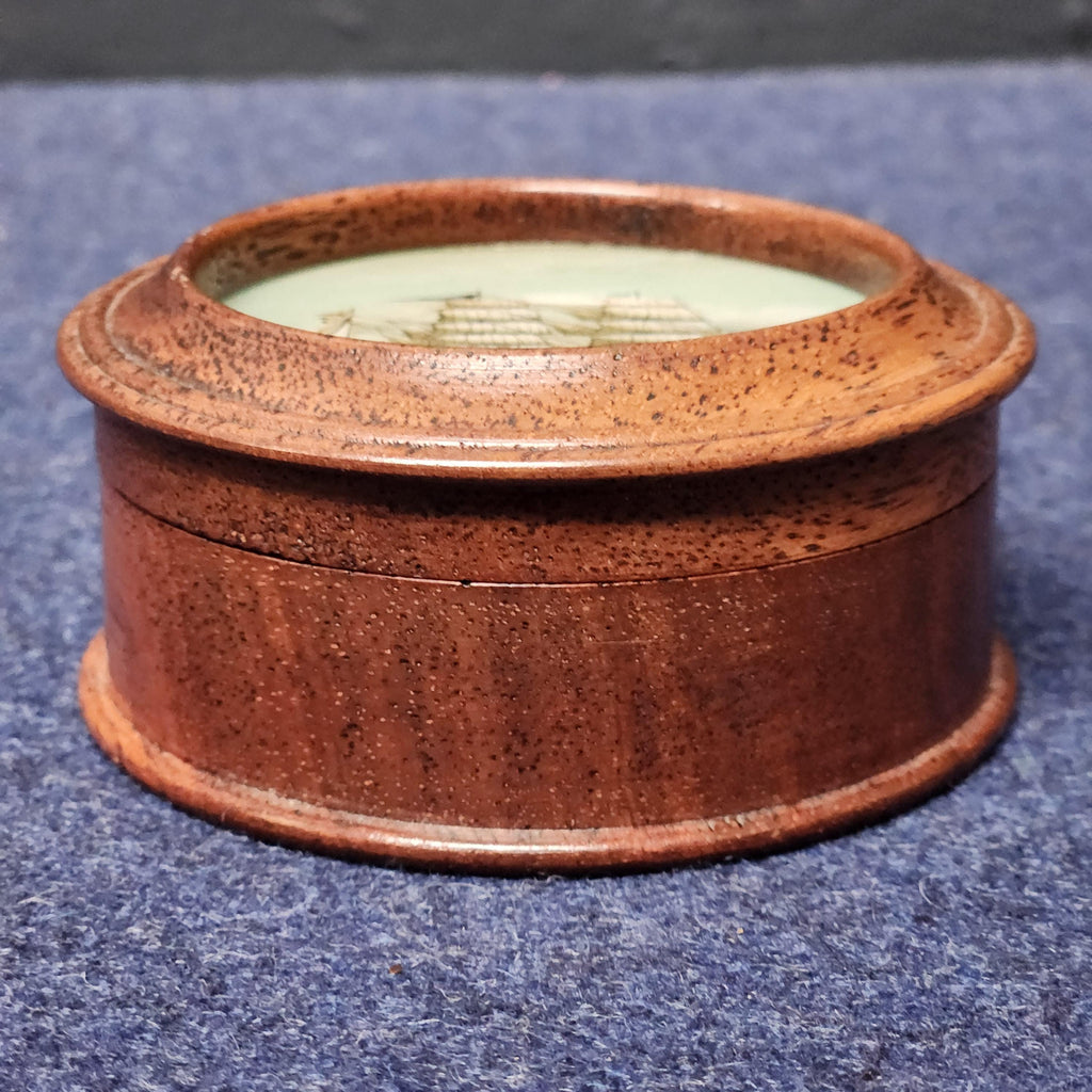 Crystoleum Decorated Wooden Lidded Pot