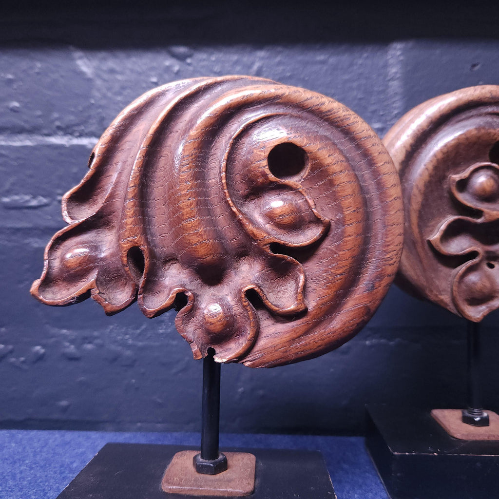 Pair of Mounted Antique Mahogany Architectural Pieces