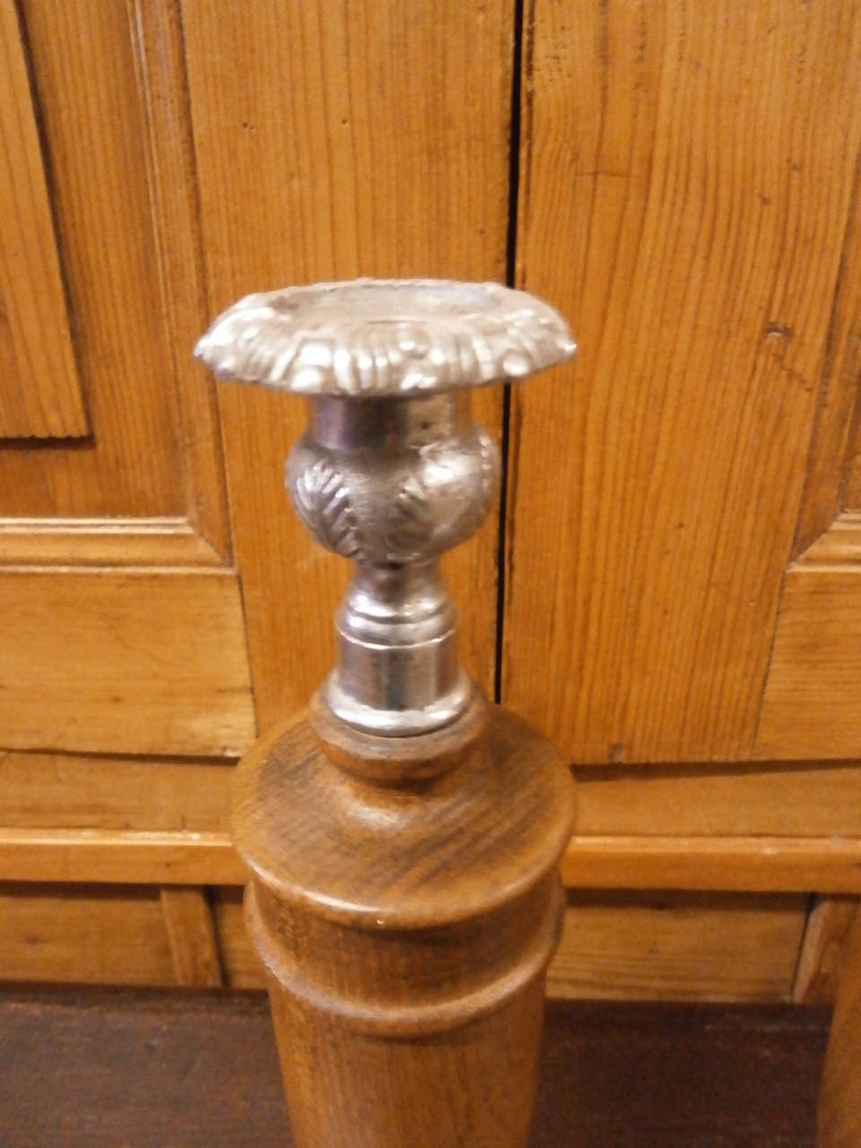 Pair of Art Deco Oak and White Metal Candlesticks - Vintage