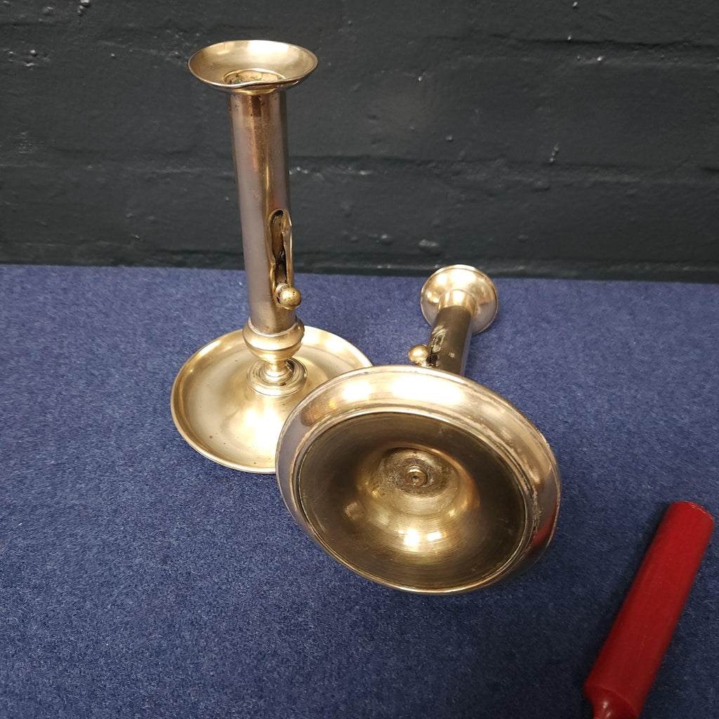 Pair Georgian Brass Candlesticks - Side Adjuster