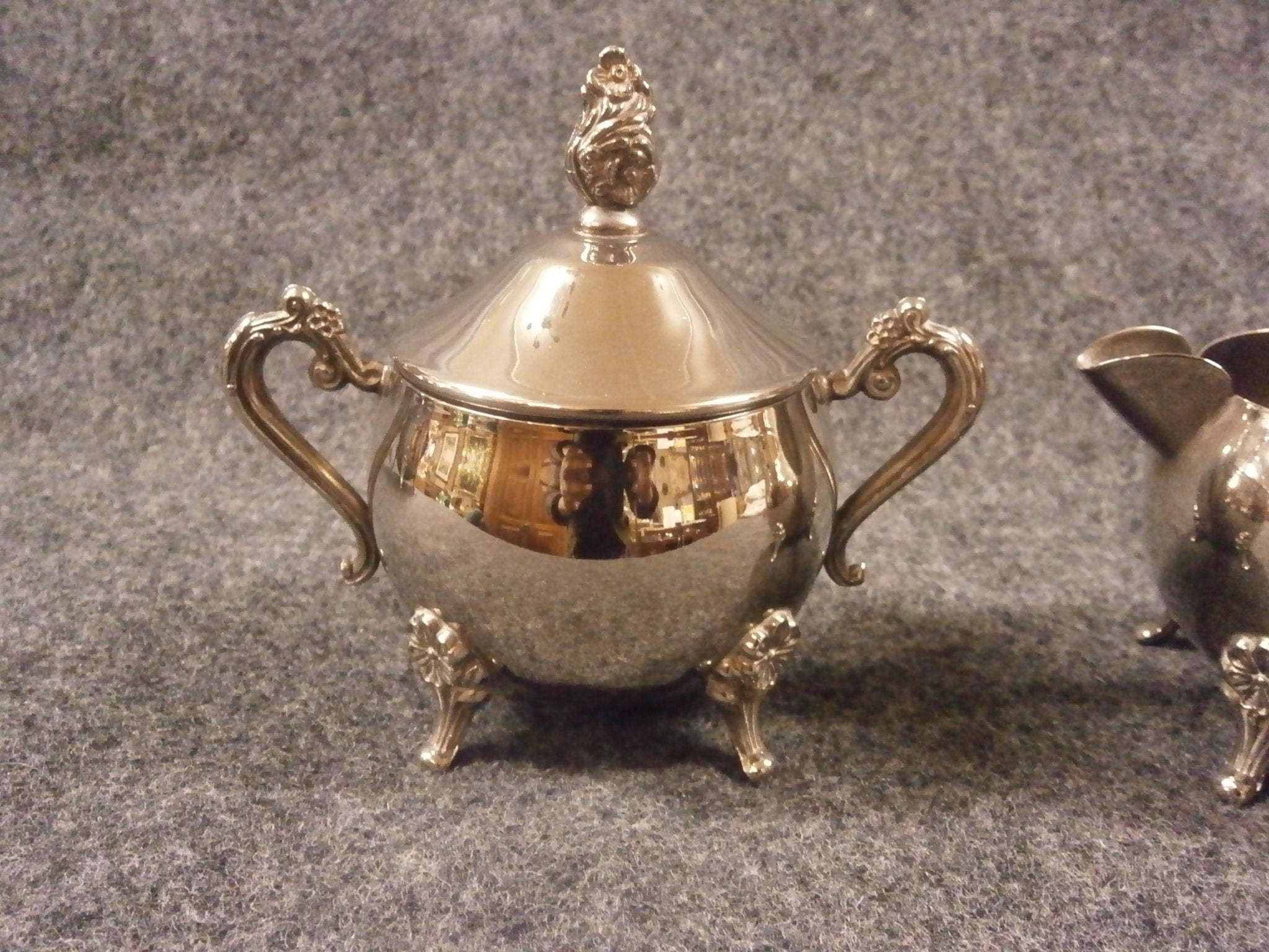 Vintage Silver Plate Coffee Pot, Covered Sugar Bowl and Creamer Jug