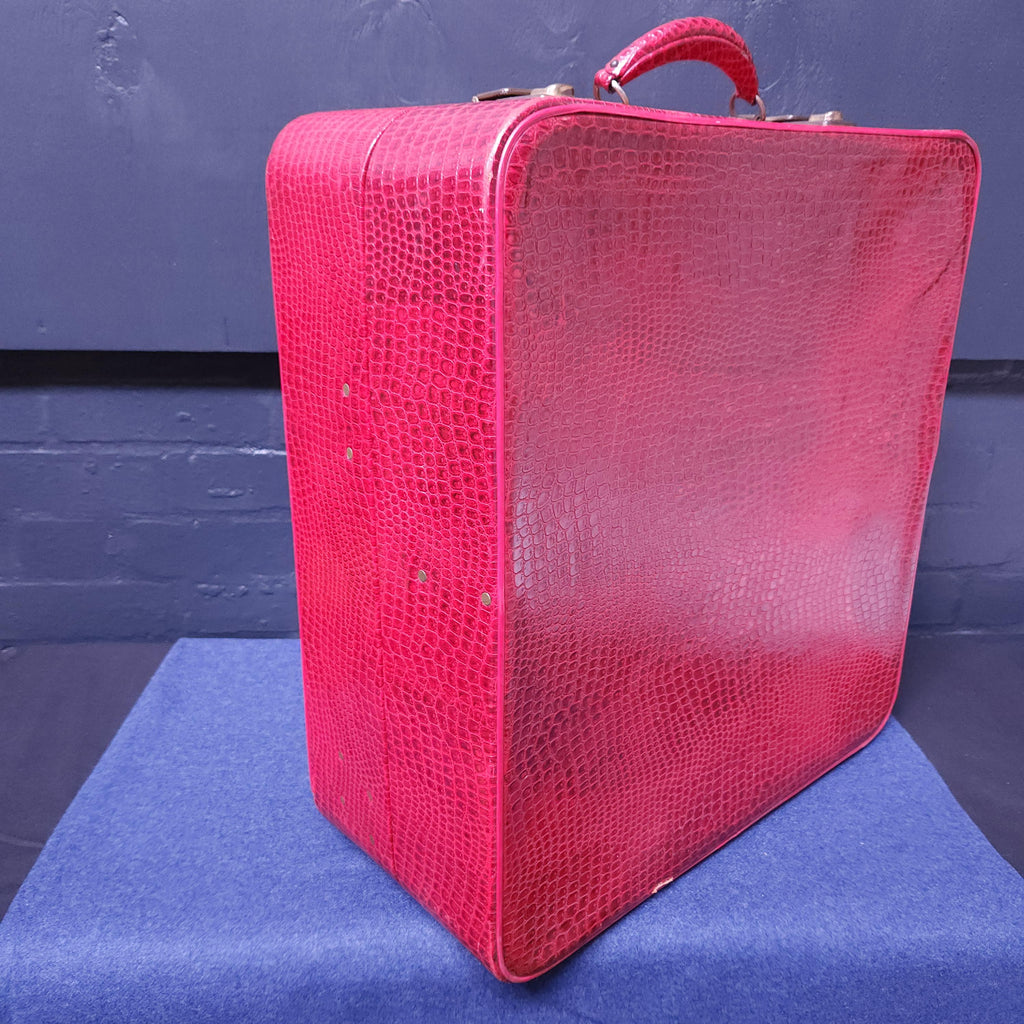 Pukka Ladies Red Faux Crocodile Skin Suitcase Circa 1960's