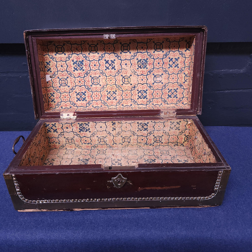 19th Century Style Leather and Brass Studded Chest