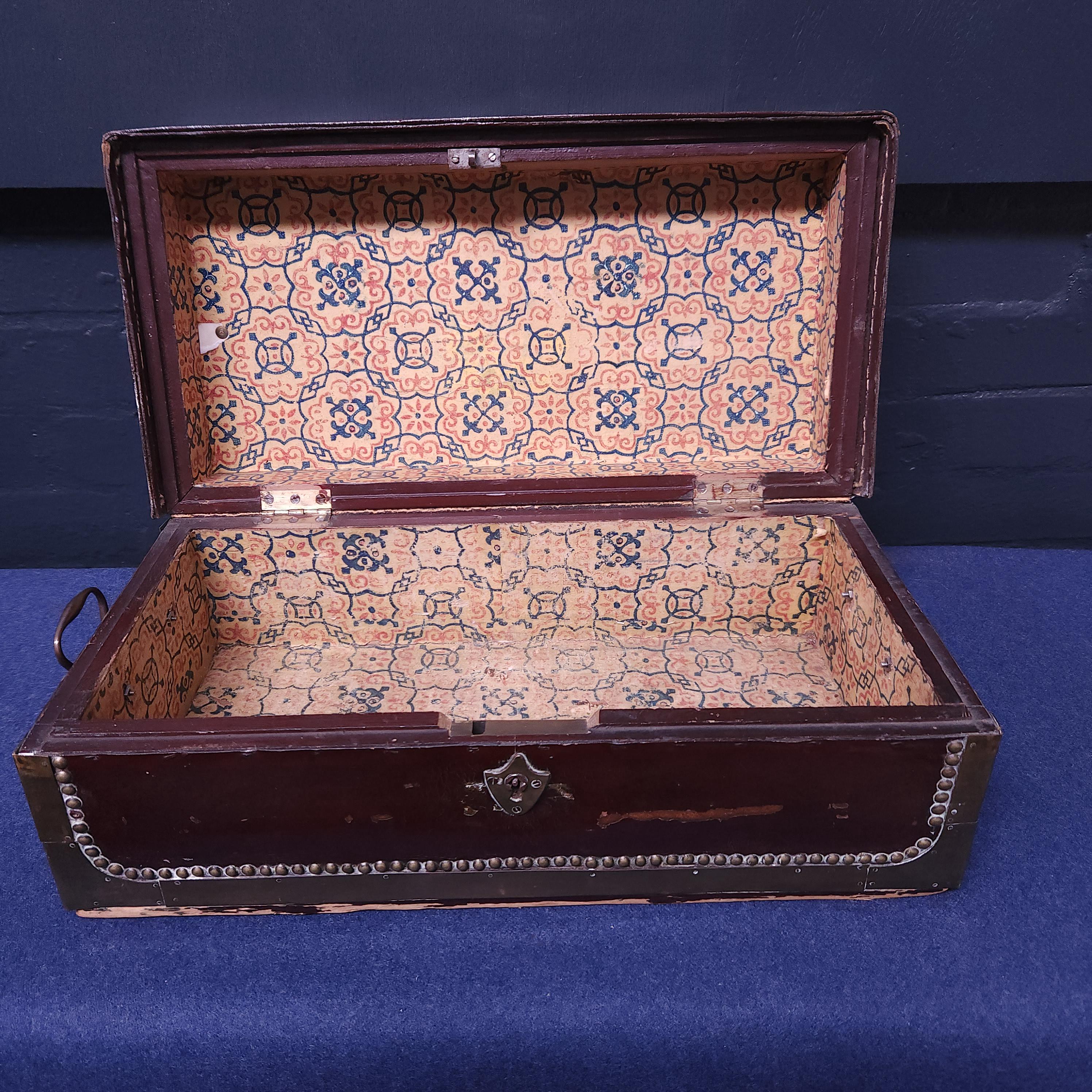 19th Century Style Leather and Brass Studded Chest