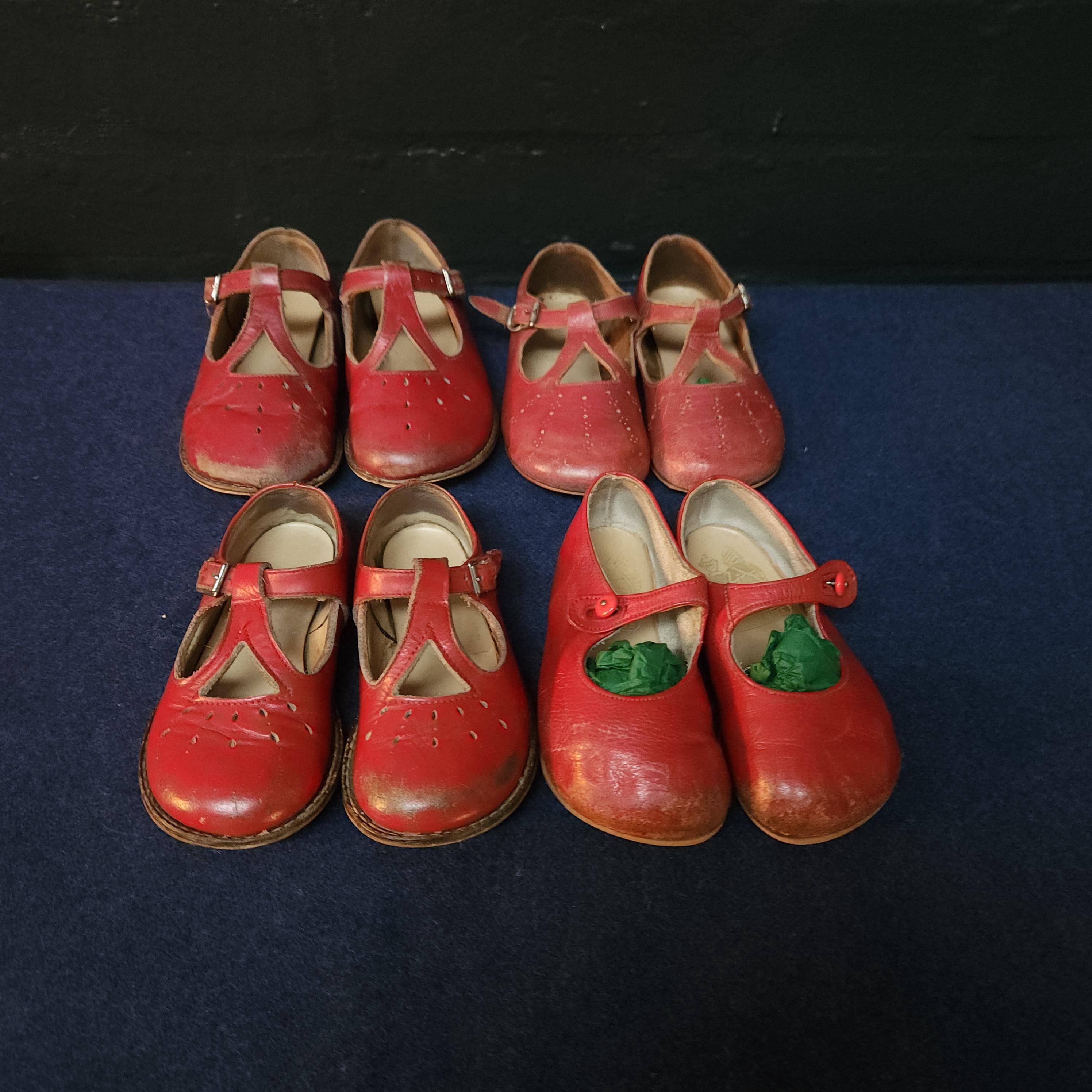 Vintage Childrens Red Leather Shoes, Start-Rite and Clarks