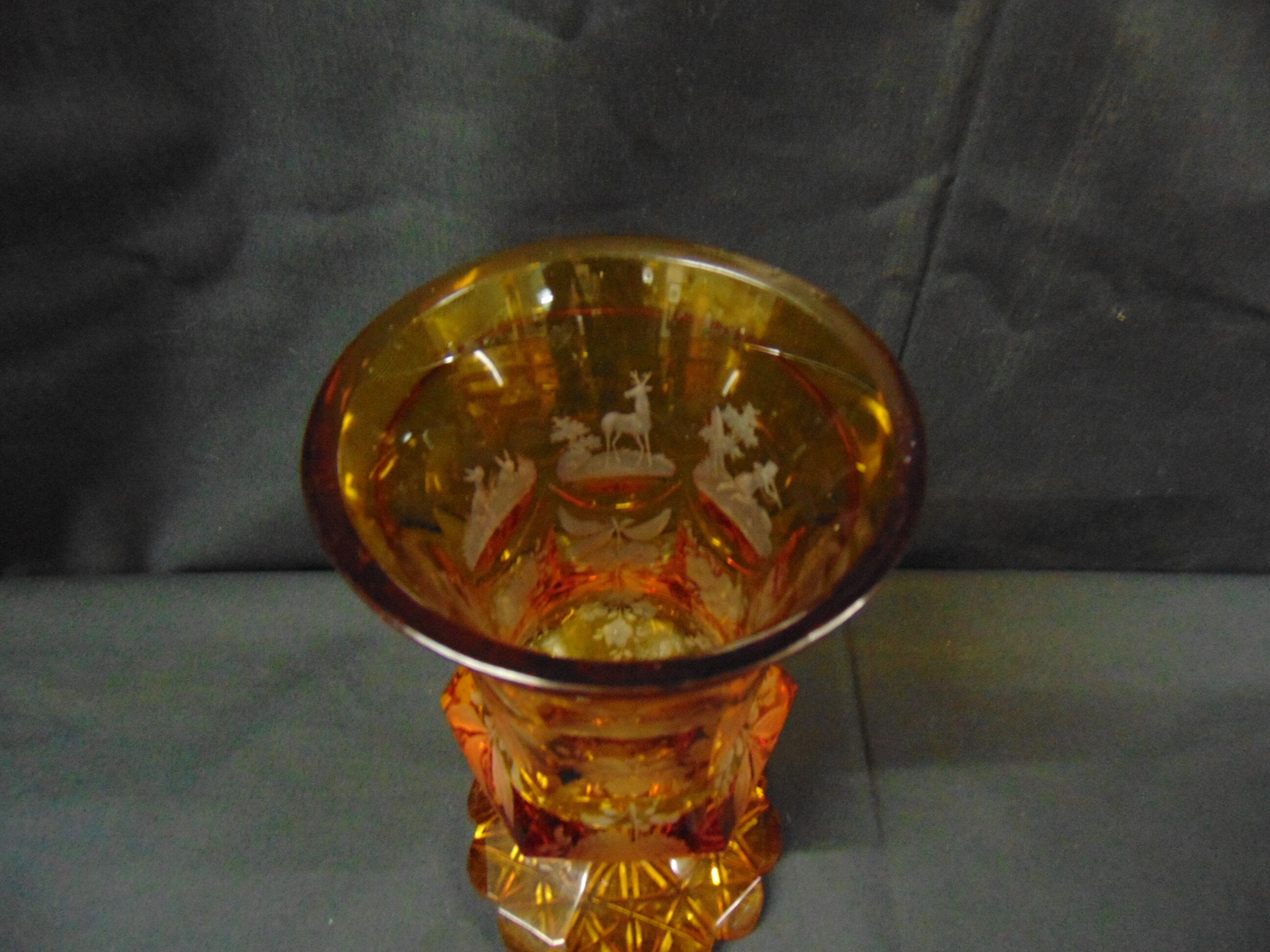 Late 19th Century Bohemian Overlaid Amber Cut Glass Vase