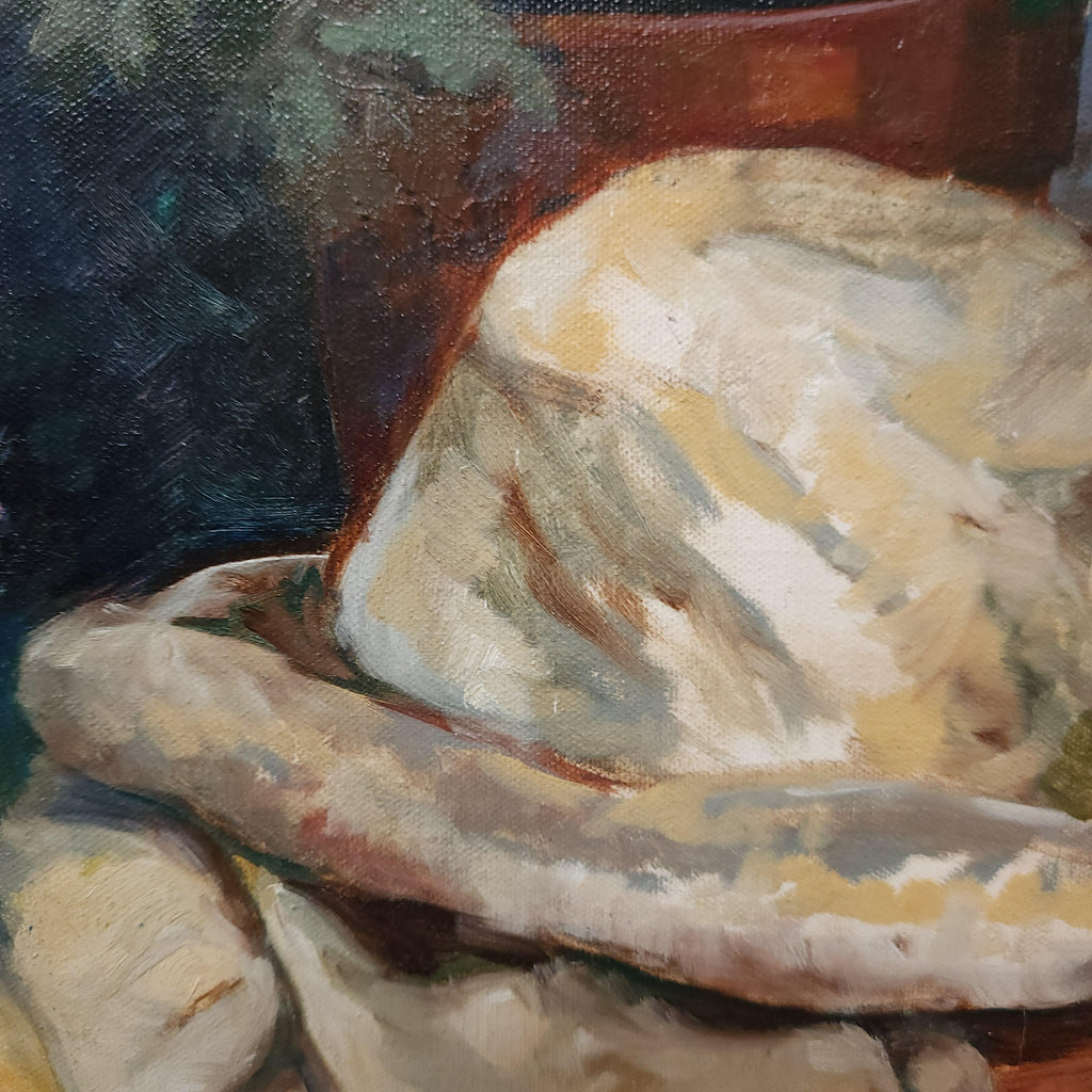 Oil on Stretched  Canvas Still Life - Garden Bench by Joan Gough Thomas 1999