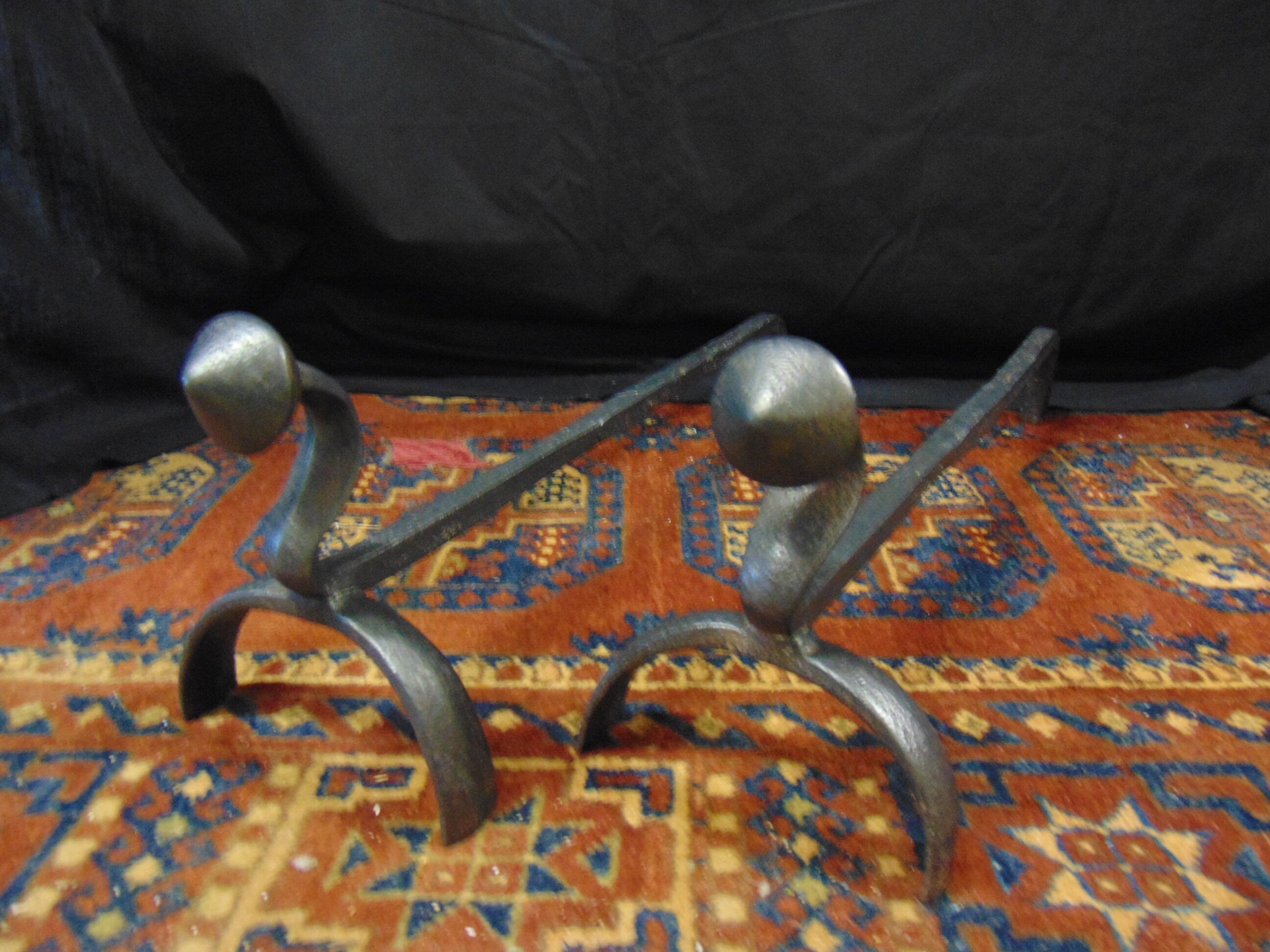 Pair Wrought Iron Andirons / Fire Dogs