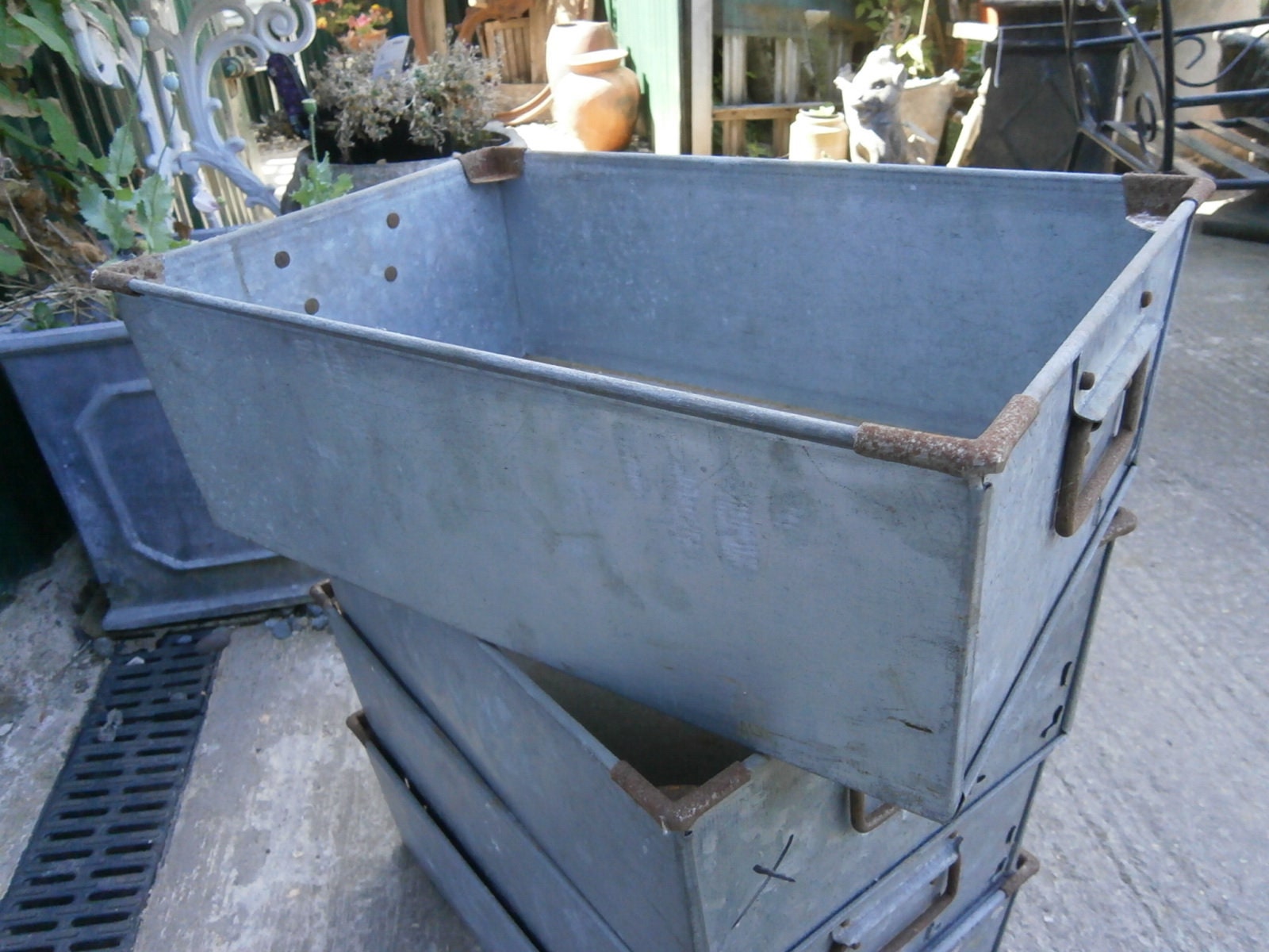 Galvanised Industrial Tote Box/Crate X 1 - Vintage