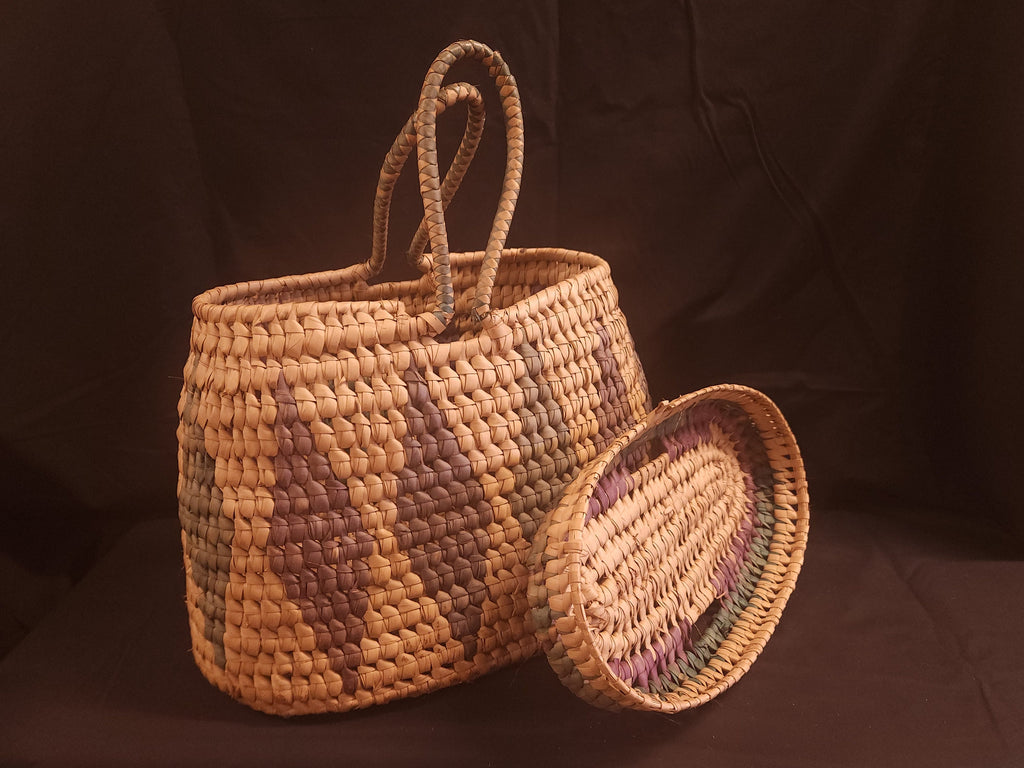 Vintage Large Woven Grass Lidded Basket