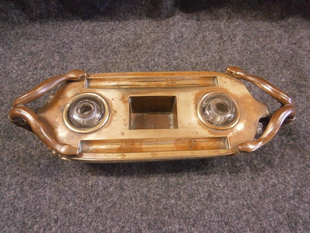 Late 19thC Japanese Gilt Bronze Desk Stand / Inkwell