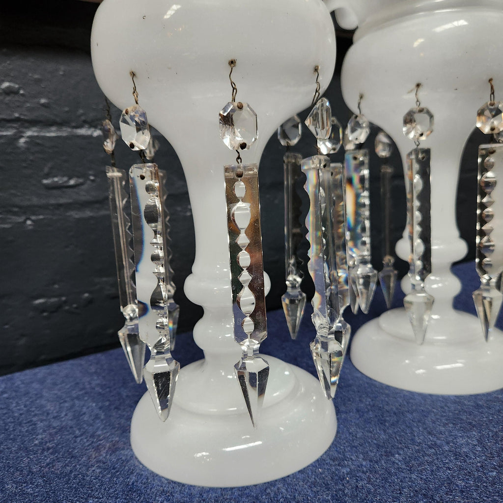 Pair Victorian Milk Glass Lustre's