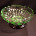 Art Deco Bagleys Uranium Glass Posy Bowl on Stand