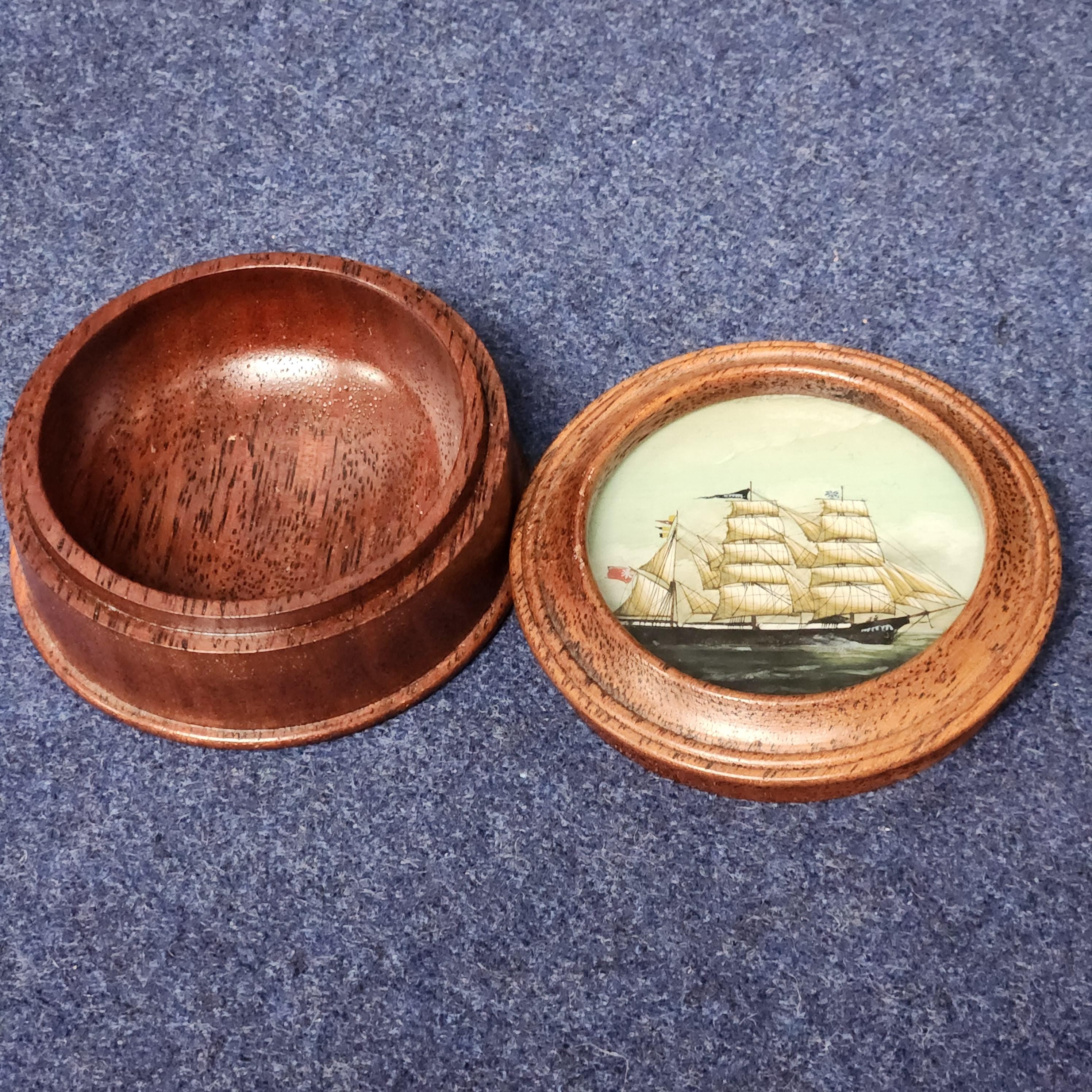 Crystoleum Decorated Wooden Lidded Pot