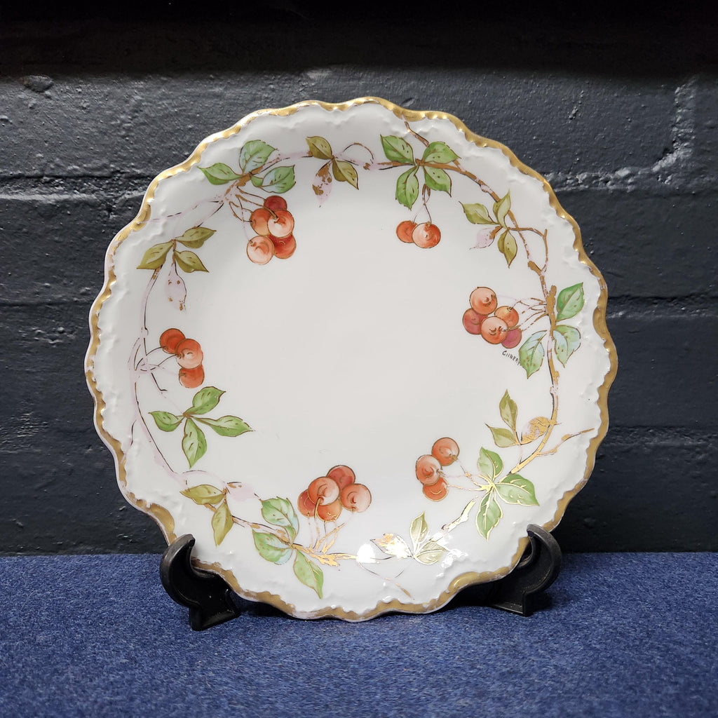 French Limoge Cherries Dessert Plate - Signed Gilbert