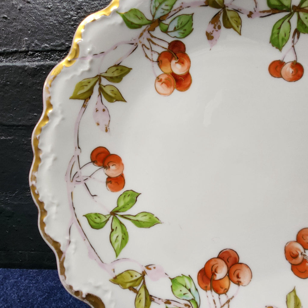 French Limoge Cherries Dessert Plate - Signed Gilbert