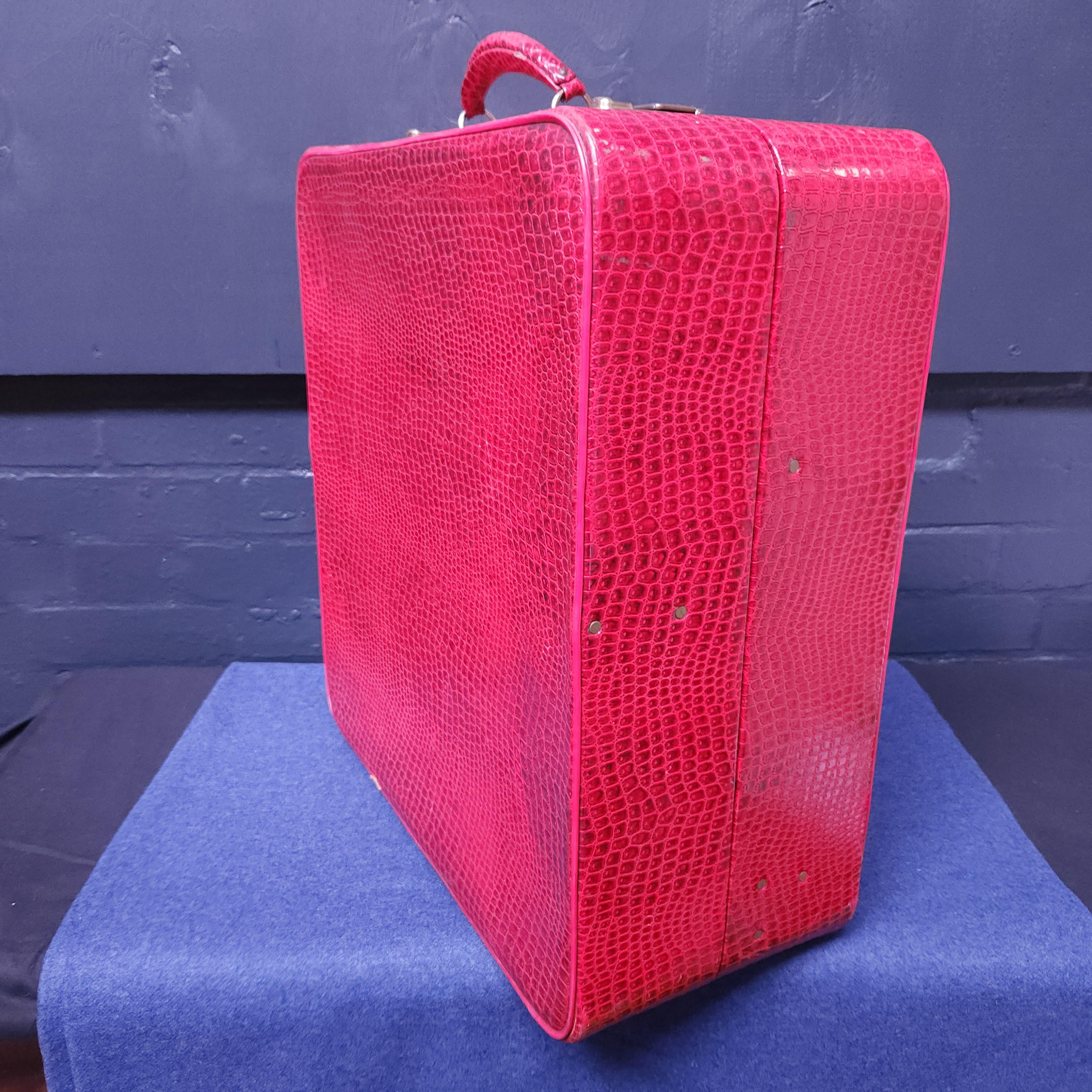 Pukka Ladies Red Faux Crocodile Skin Suitcase Circa 1960's