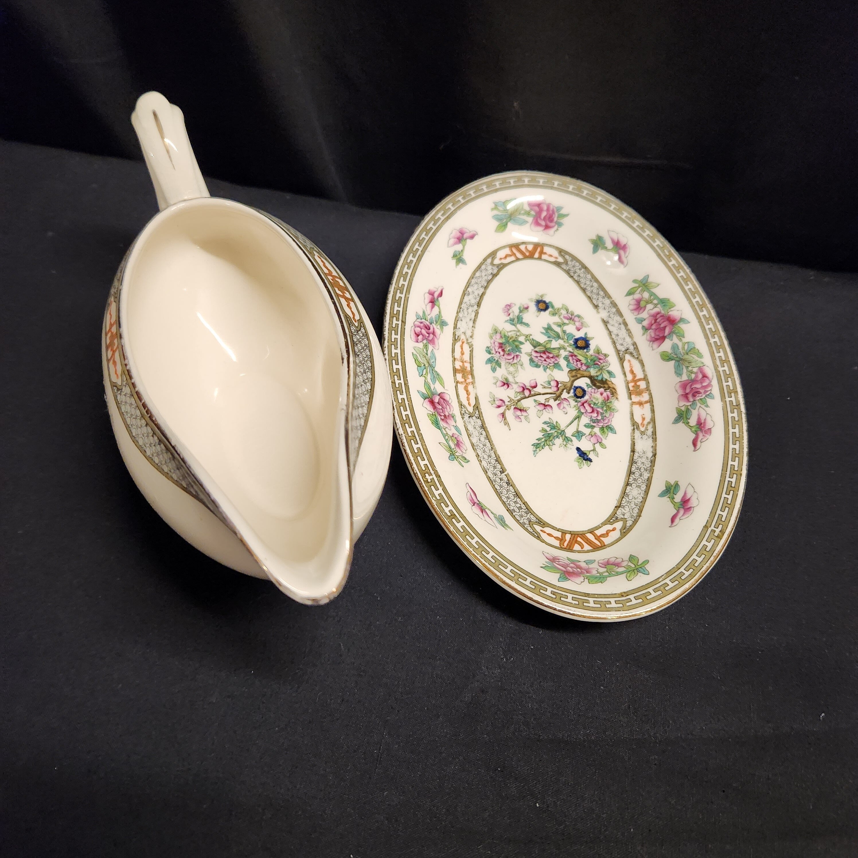 Indian Tree Gravy Boat and Saucer by Crown Ducal