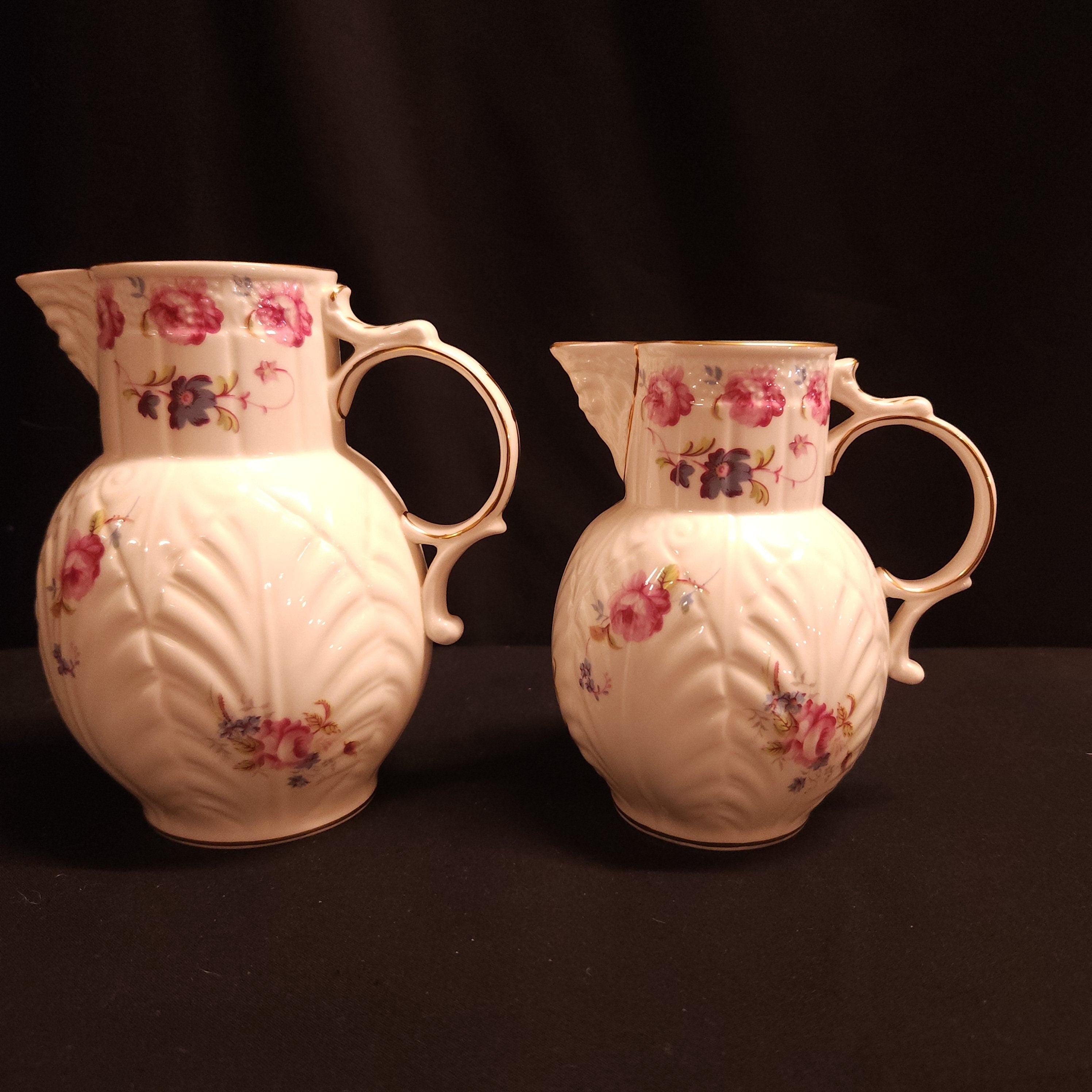 Pair Coalport 'Caughley Mask Head Jugs'