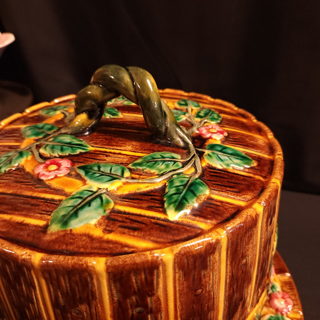 Majolica Cheese Keeper, Fence and Vine, In the Manner of George Jones Circa Early 1900's