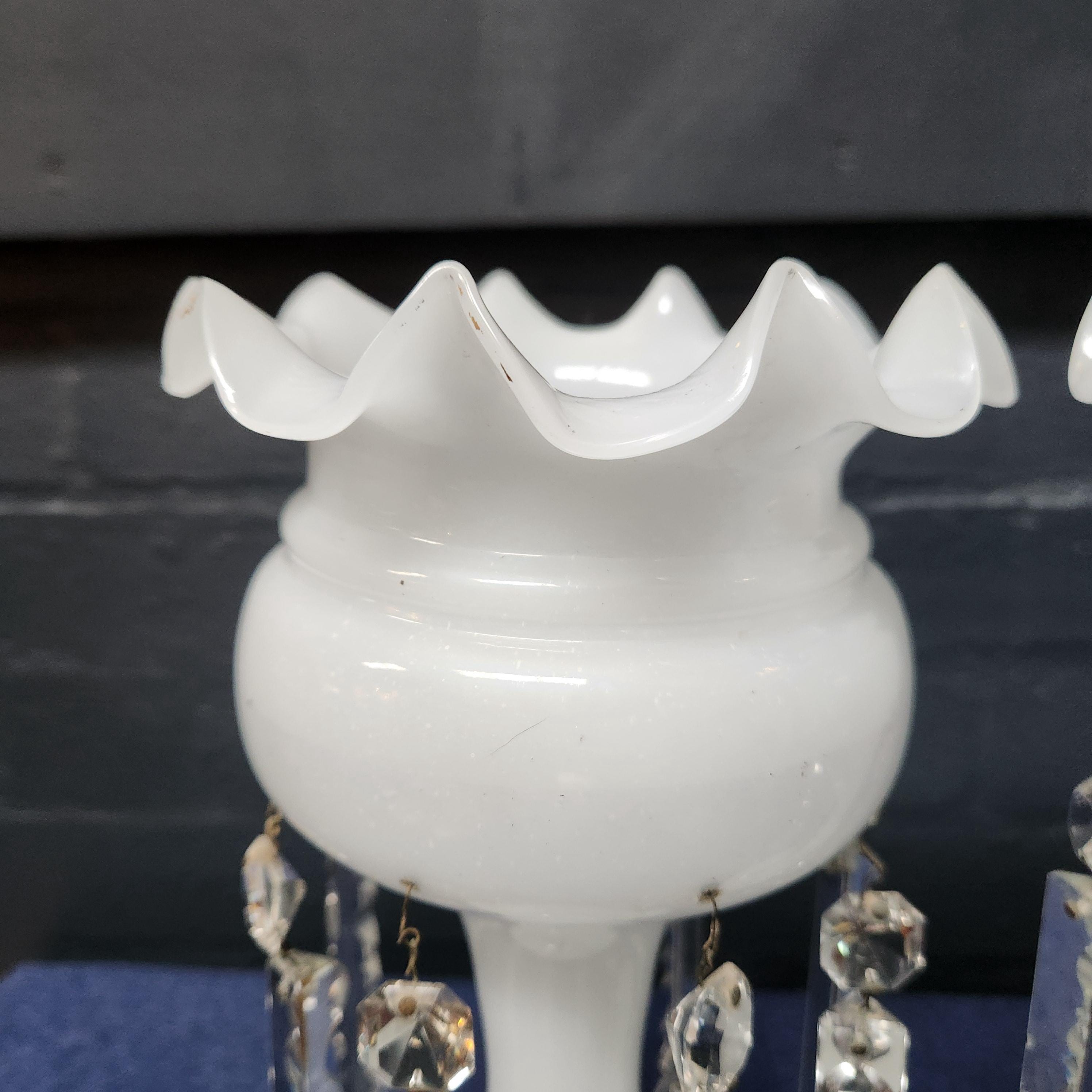 Pair Victorian Milk Glass Lustre's