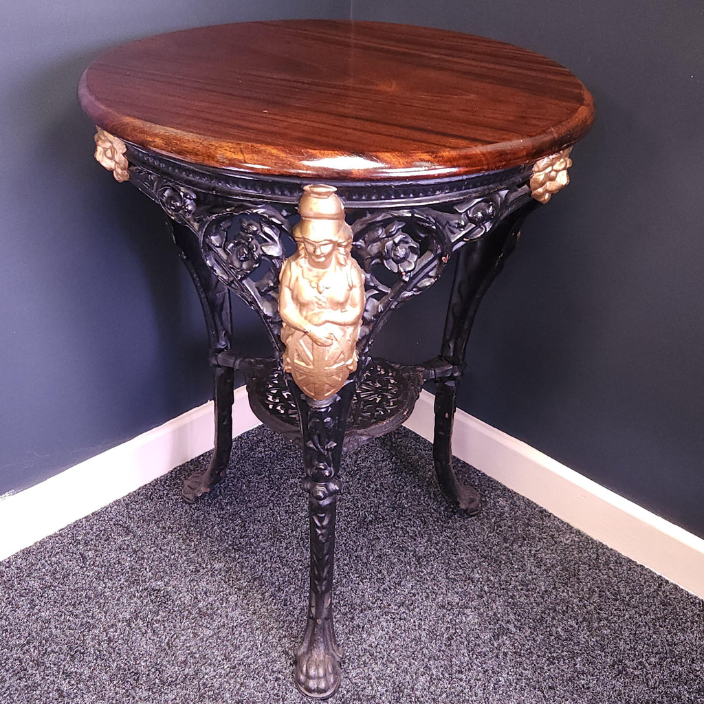 Victorian Cast Iron Britannia Pub Table with Mahogany Top