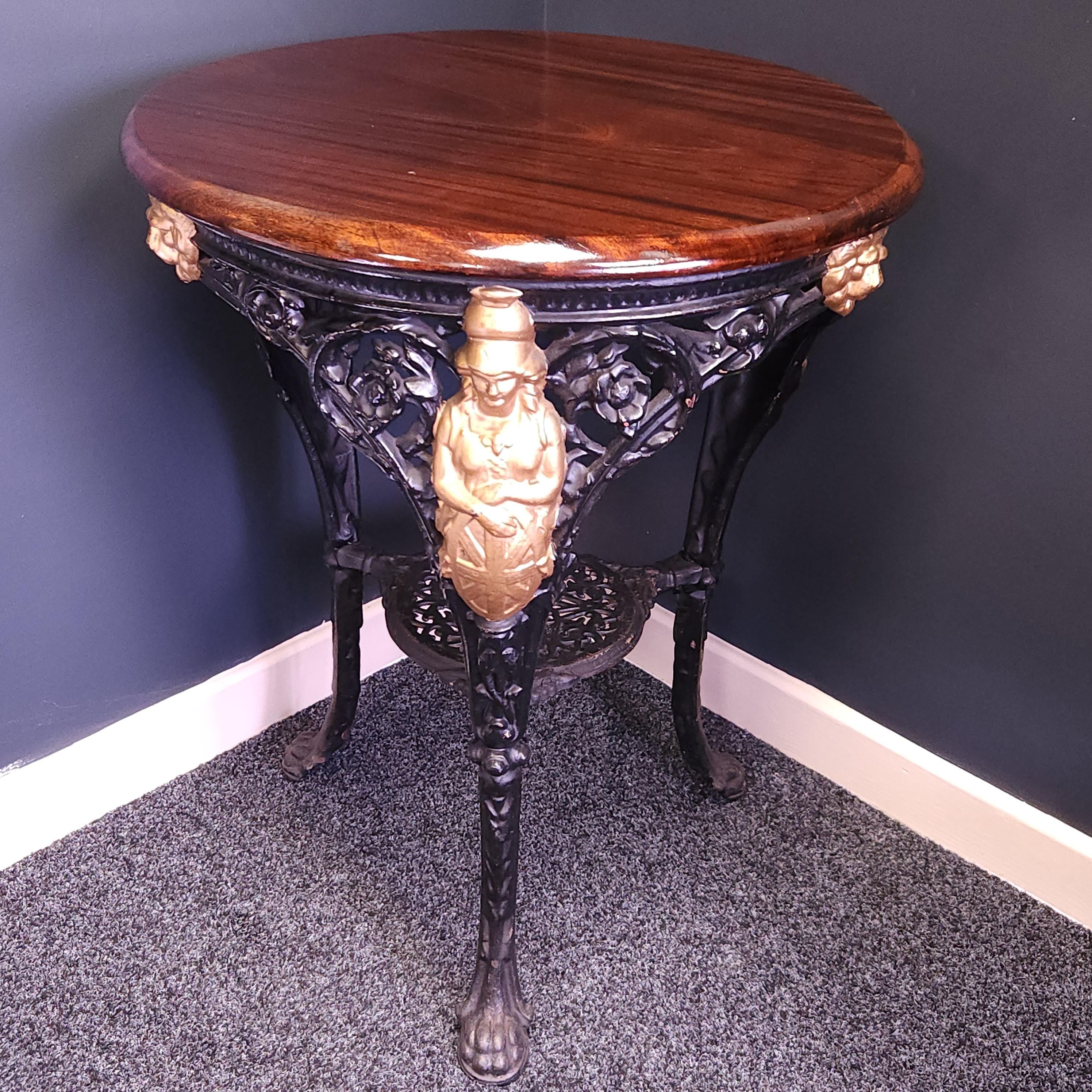 Victorian Cast Iron Britannia Pub Table with Mahogany Top