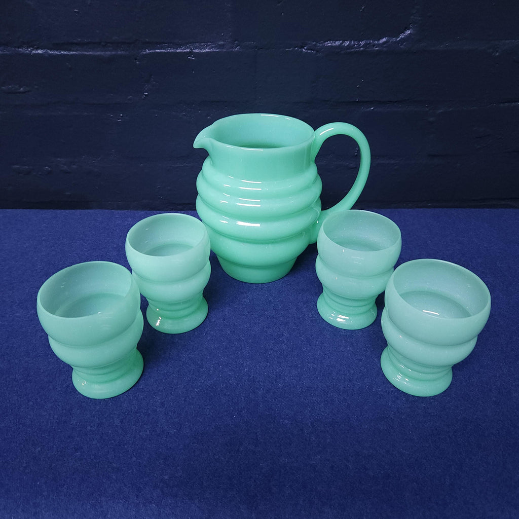 Jadeite Opaline Uranium Glass Lemonade Set, Jug and 4 Glasses