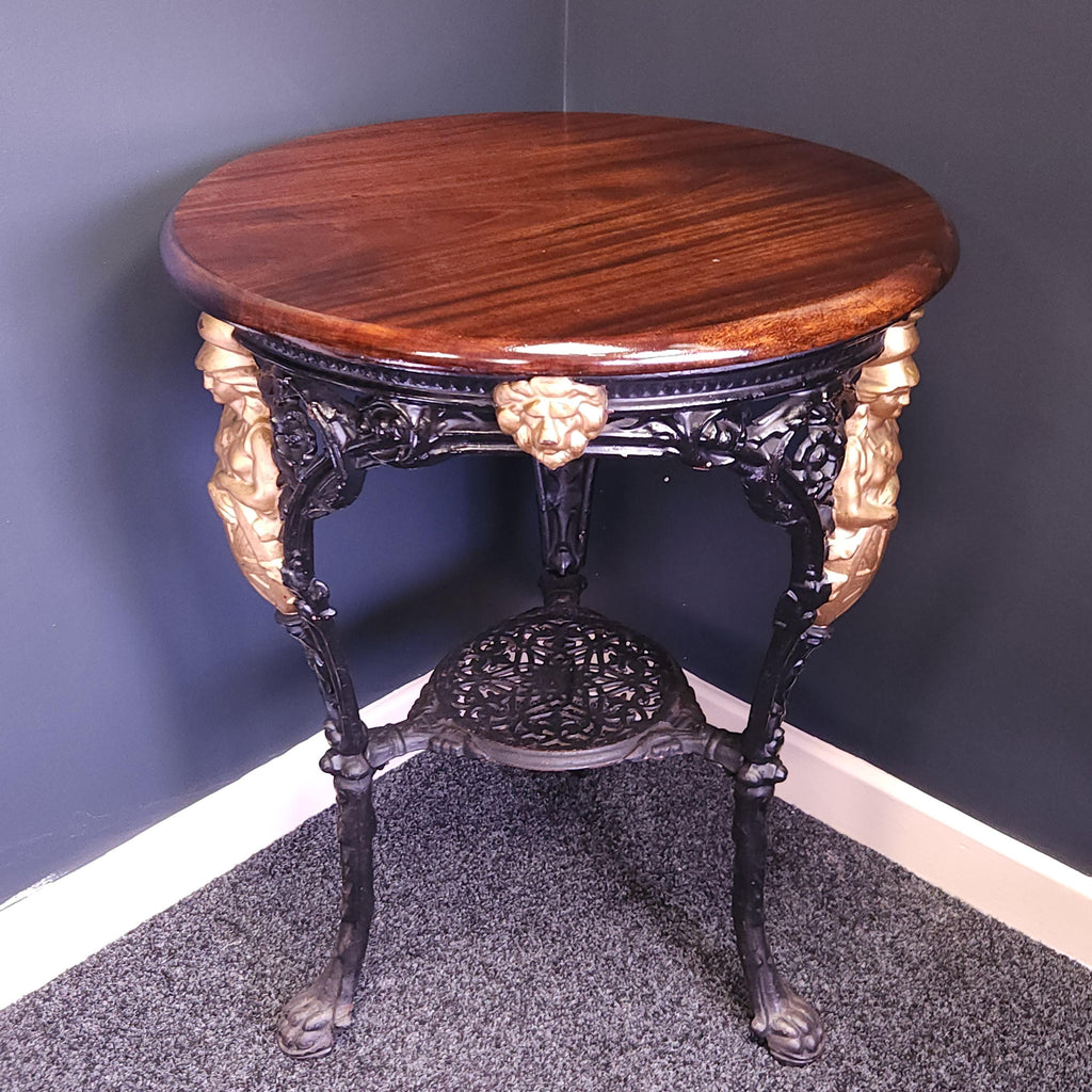 Victorian Cast Iron Britannia Pub Table with Mahogany Top