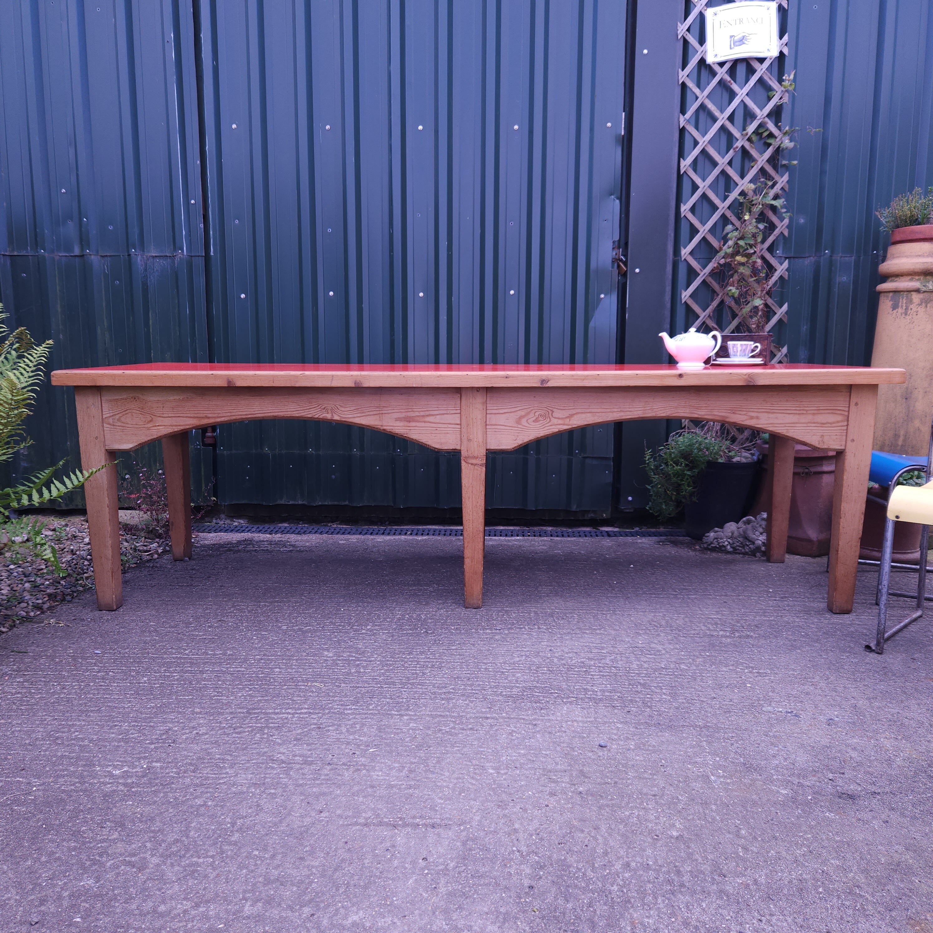 1950's Vintage Red Formica Topped Pine Library Table