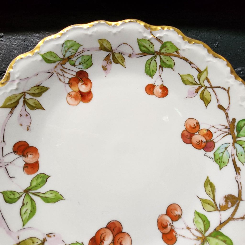 French Limoge Cherries Dessert Plate - Signed Gilbert