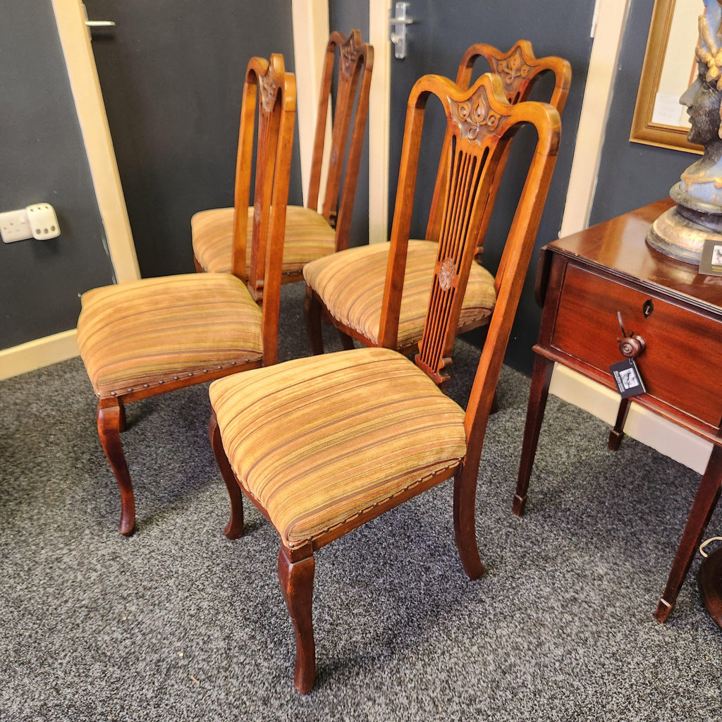 Set of 4 Walnut Art Nouveau Dining Chairs.