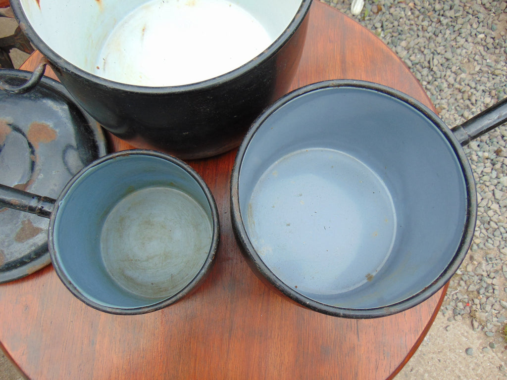 Set of 3 Vintage Judge Iron and Enamel Saucepans