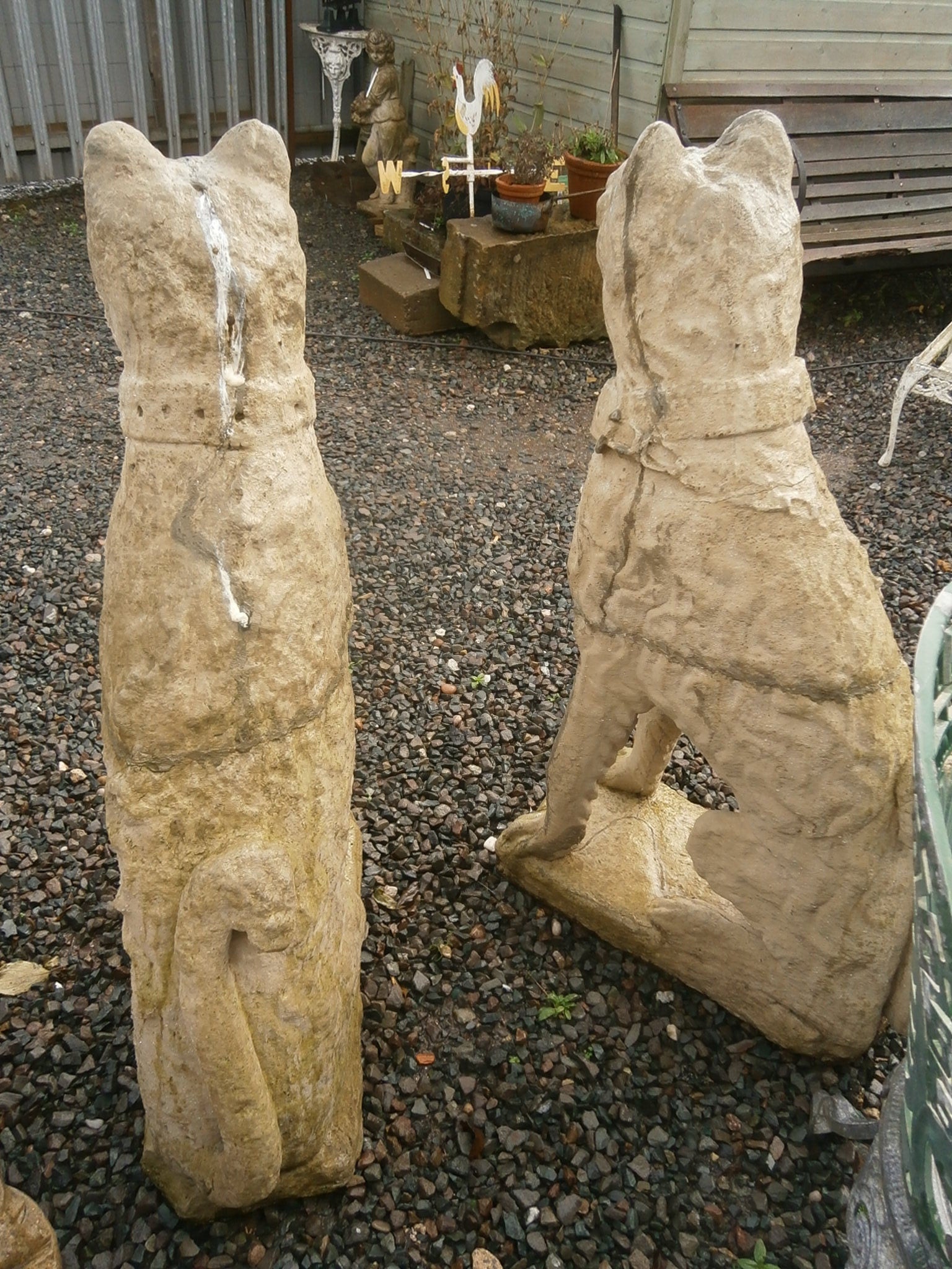 Pair Large Imposing Cast Stone 16thC Style Dogs