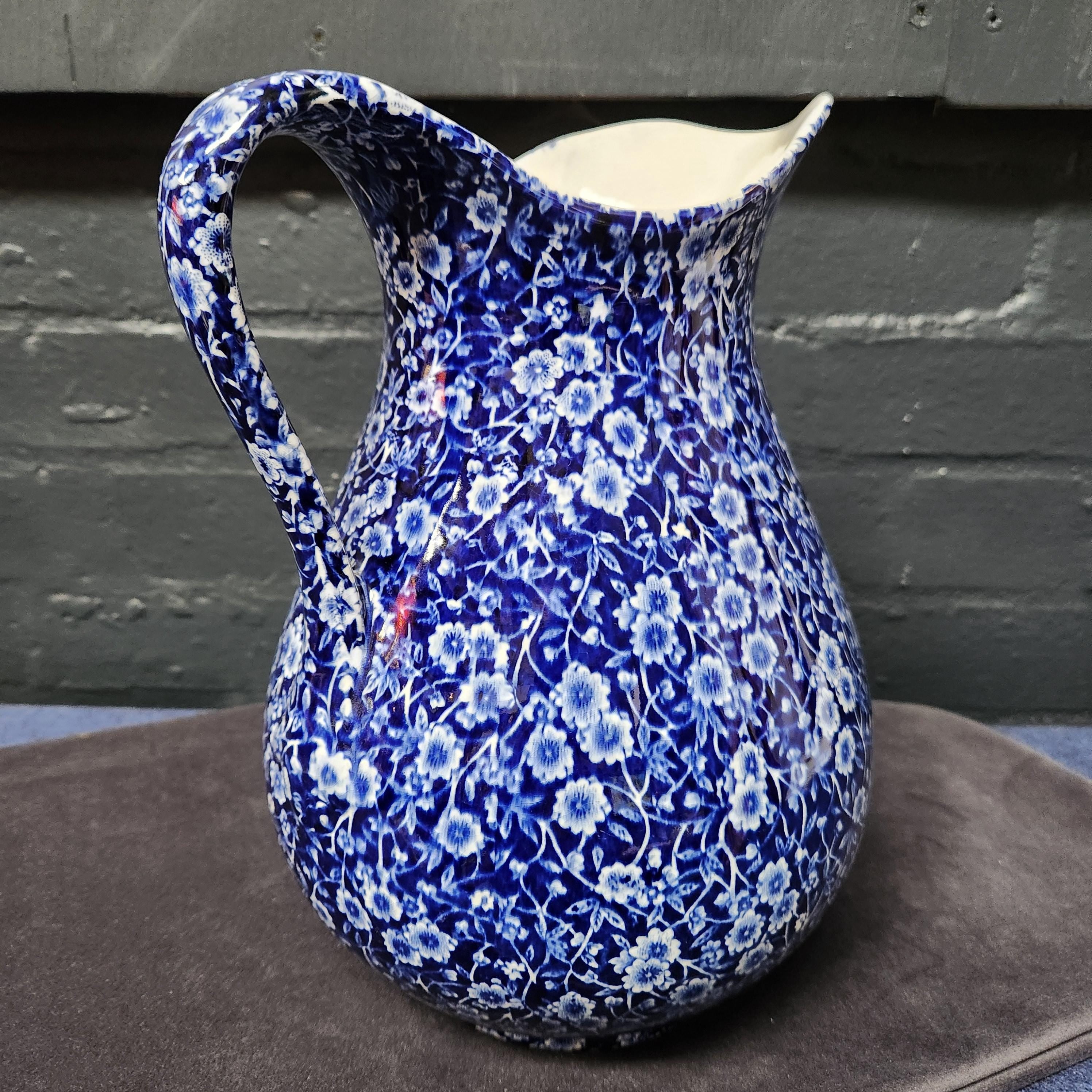 Large Calico Blue Pitcher - Burleigh Ware by Burgess & Leigh