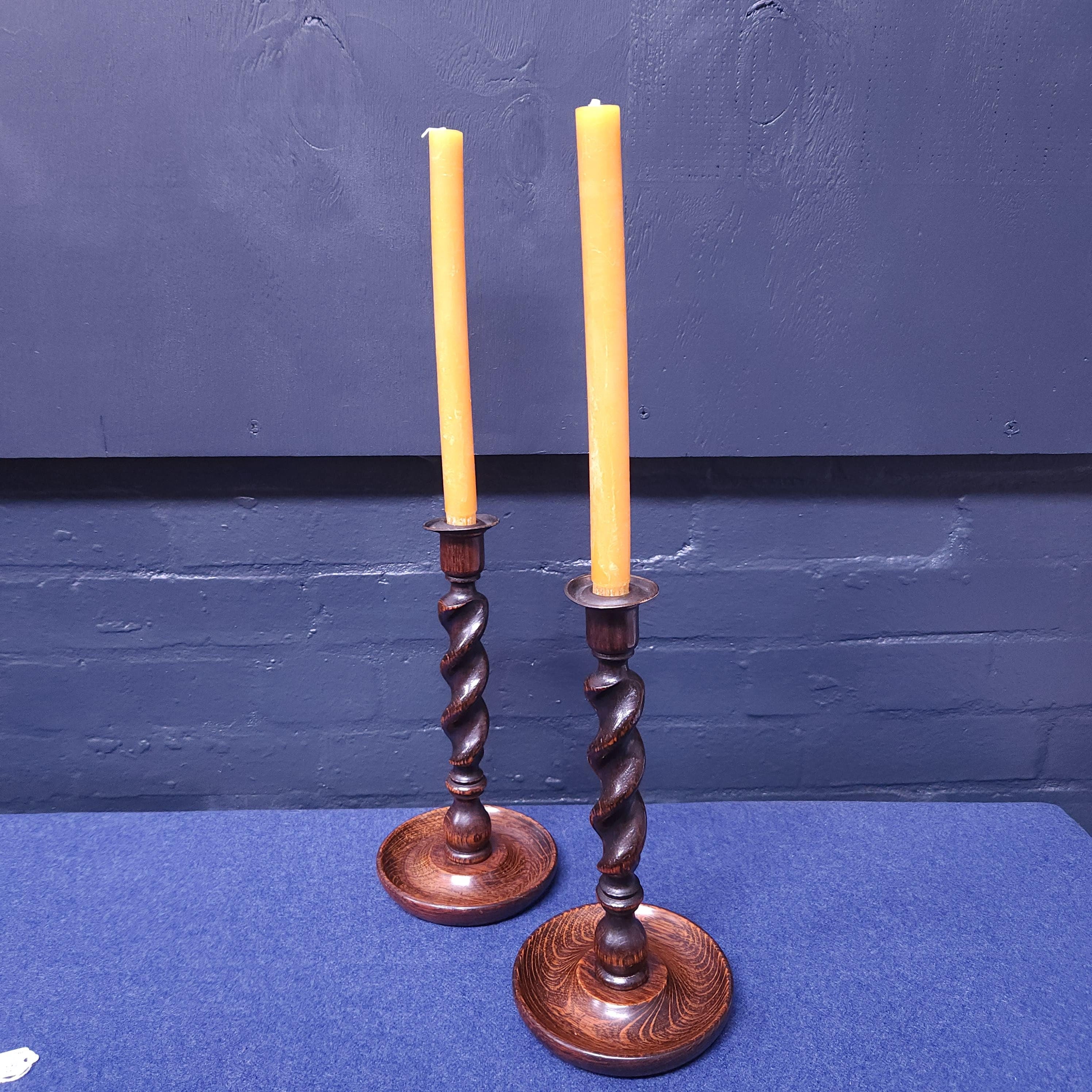Pair of Early 20thC Oak Barleytwist Candlesticks