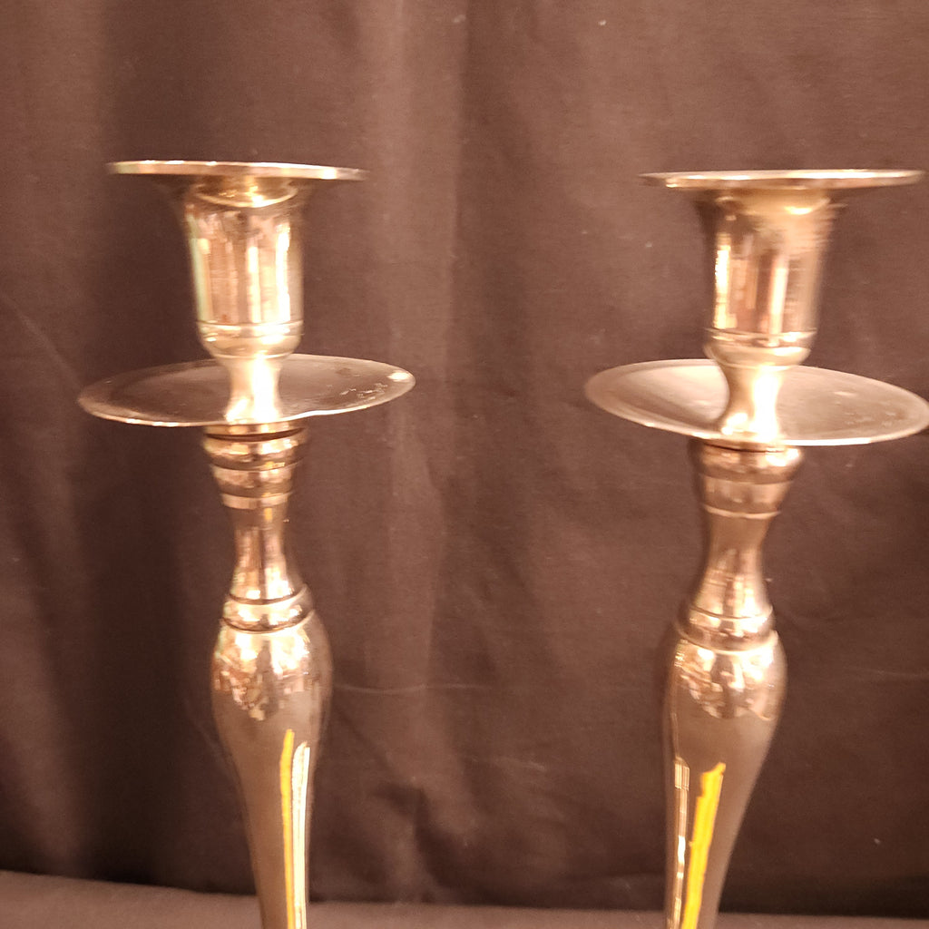Pair White Metal Reproduction, Georgian Style Candlesticks