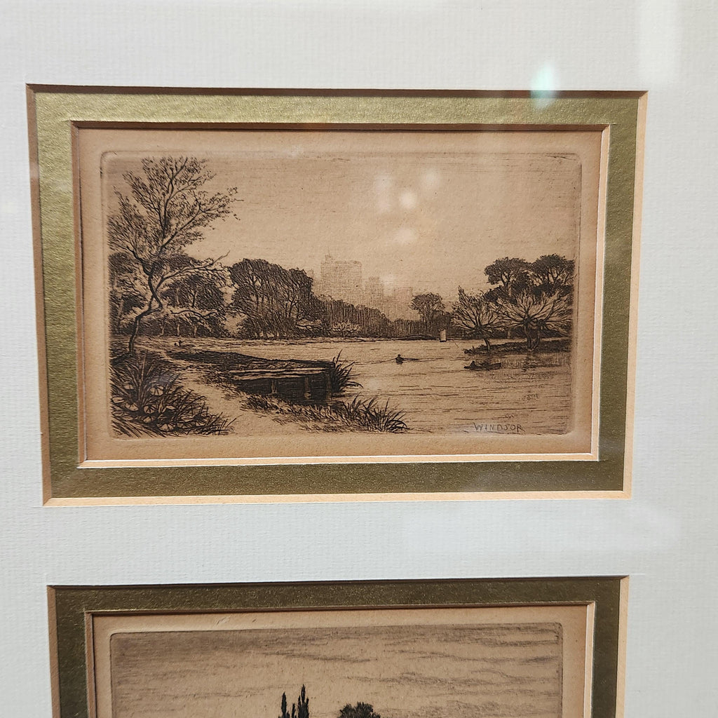 Framed set of 6 etchings of the River Thames. Possibly Wildred Ball