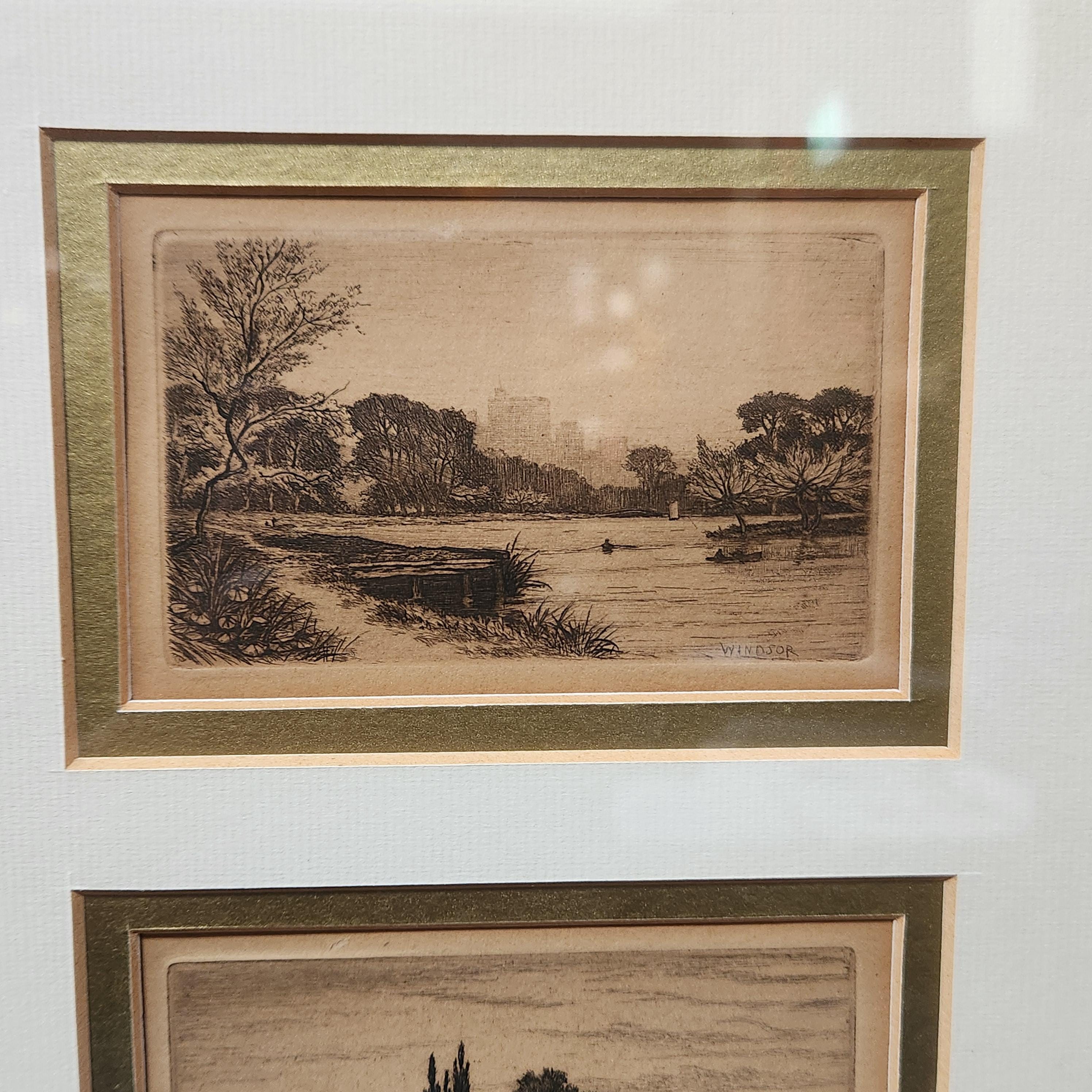 Framed set of 6 etchings of the River Thames. Possibly Wildred Ball