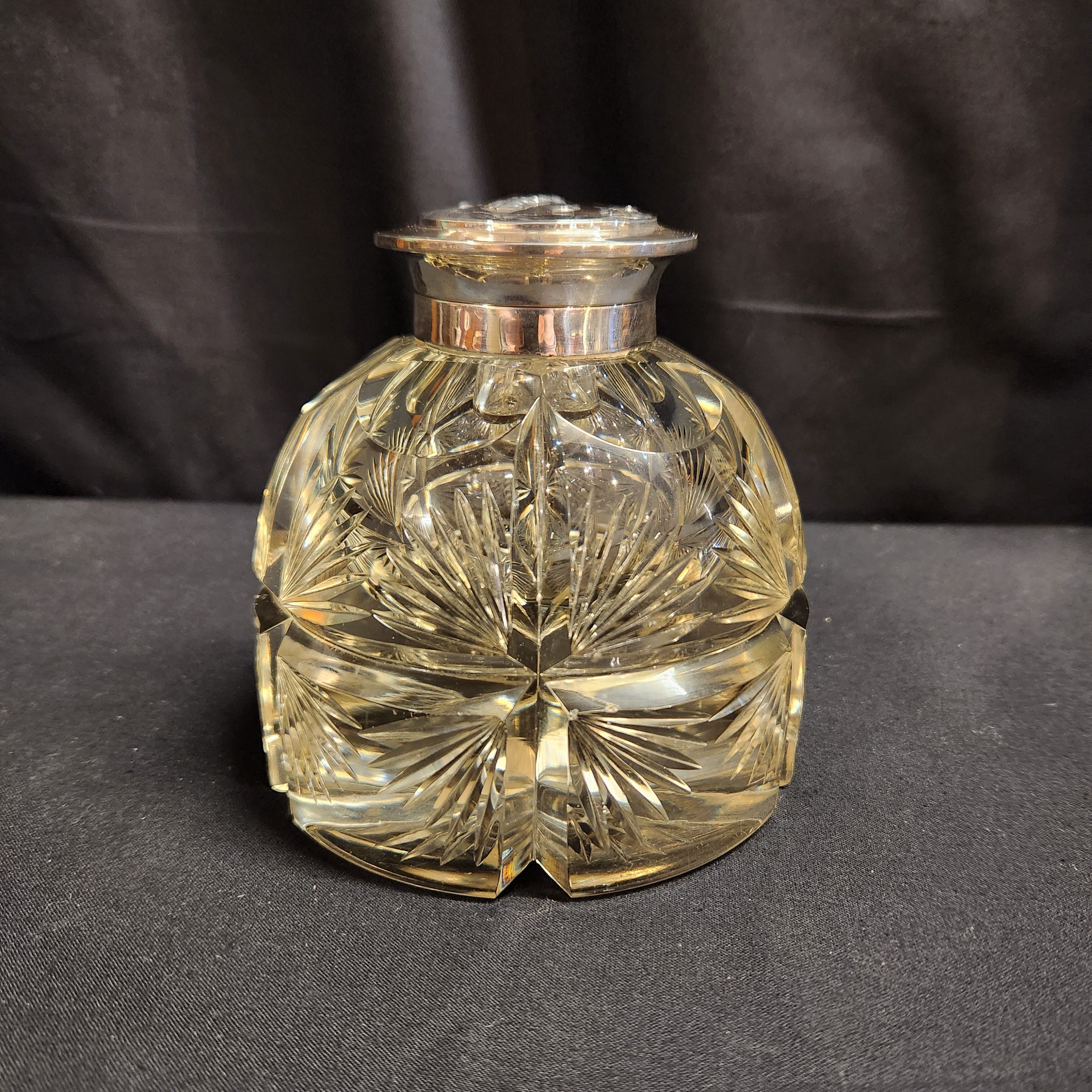 Thomas Webb & Sons, Large Heavy Cut Glass and Hallmarked Silver Inkwell